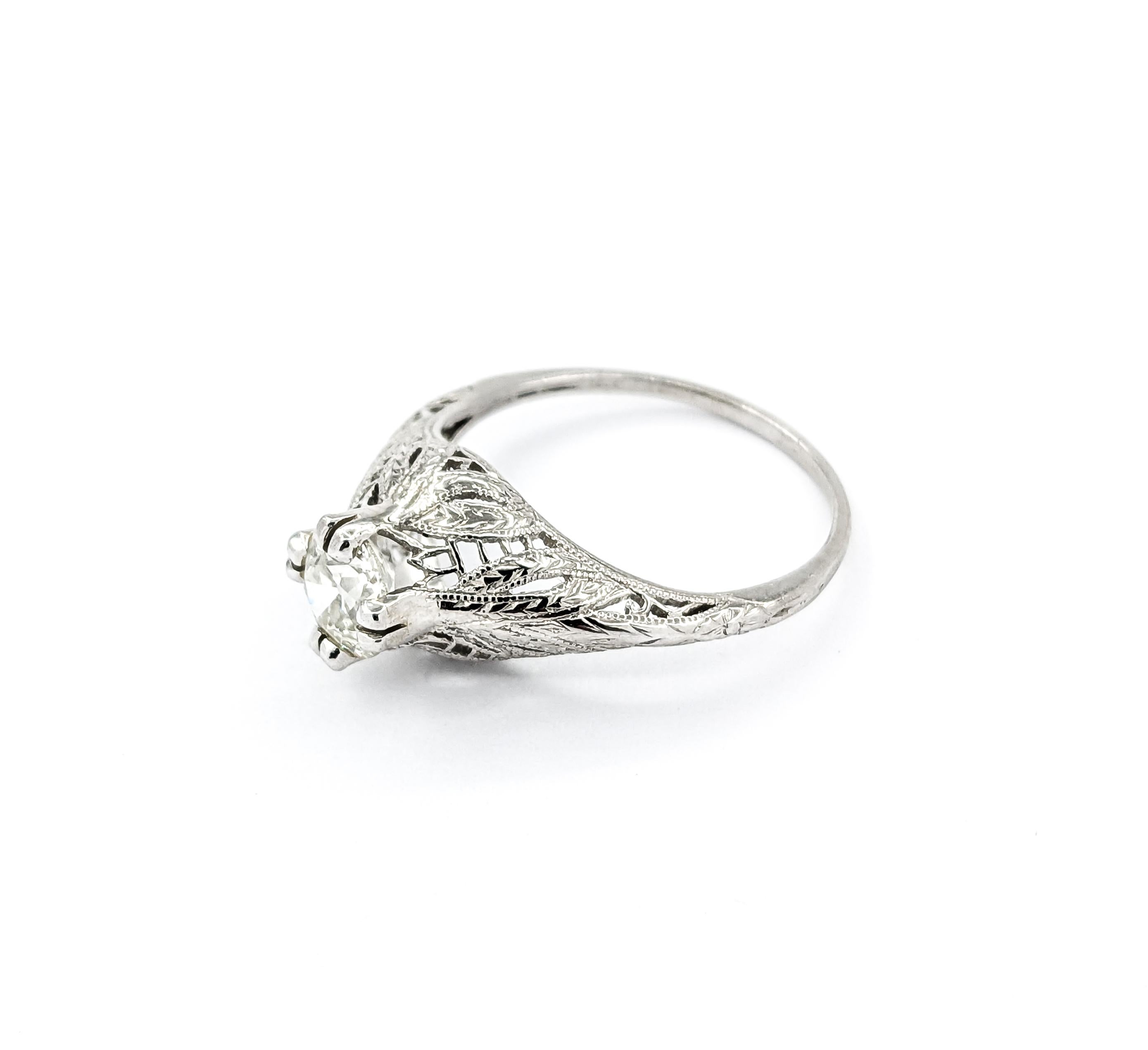 Art Deco .80ct Old Mine Cut Diamond Ring in Platinum For Sale 6