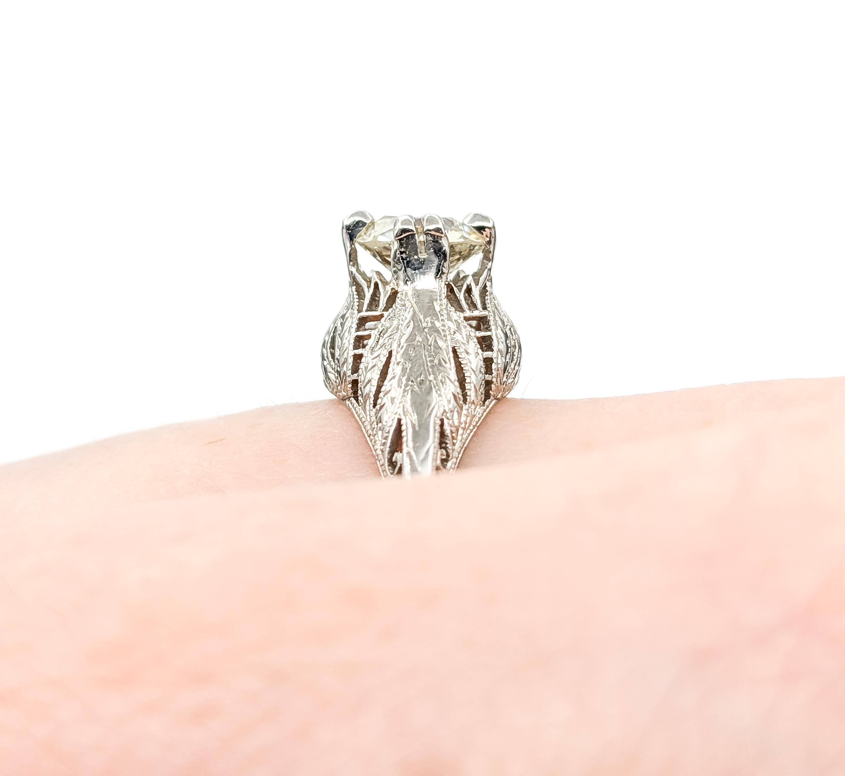 Art Deco .80ct Old Mine Cut Diamond Ring in Platinum In Excellent Condition For Sale In Bloomington, MN