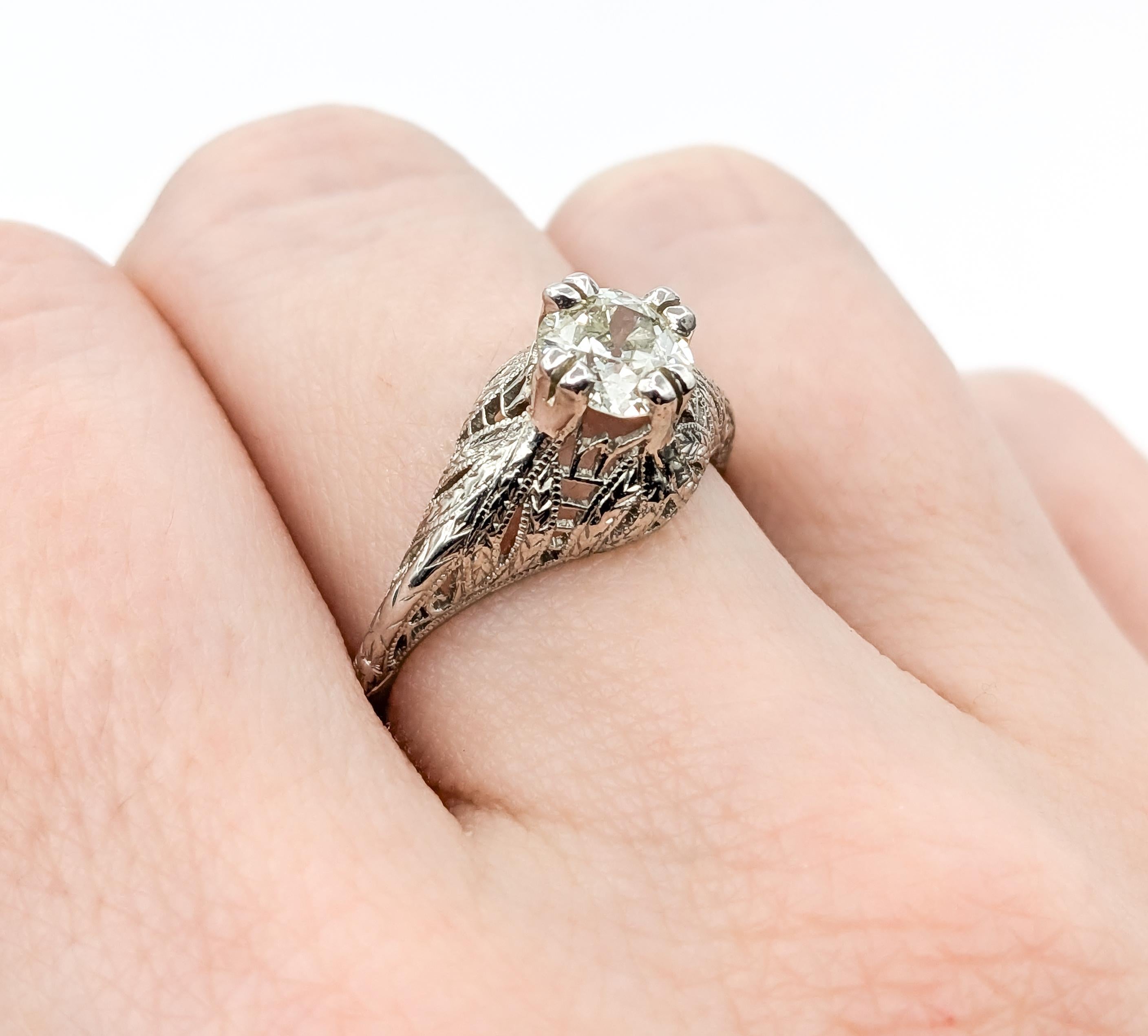 Women's Art Deco .80ct Old Mine Cut Diamond Ring in Platinum For Sale