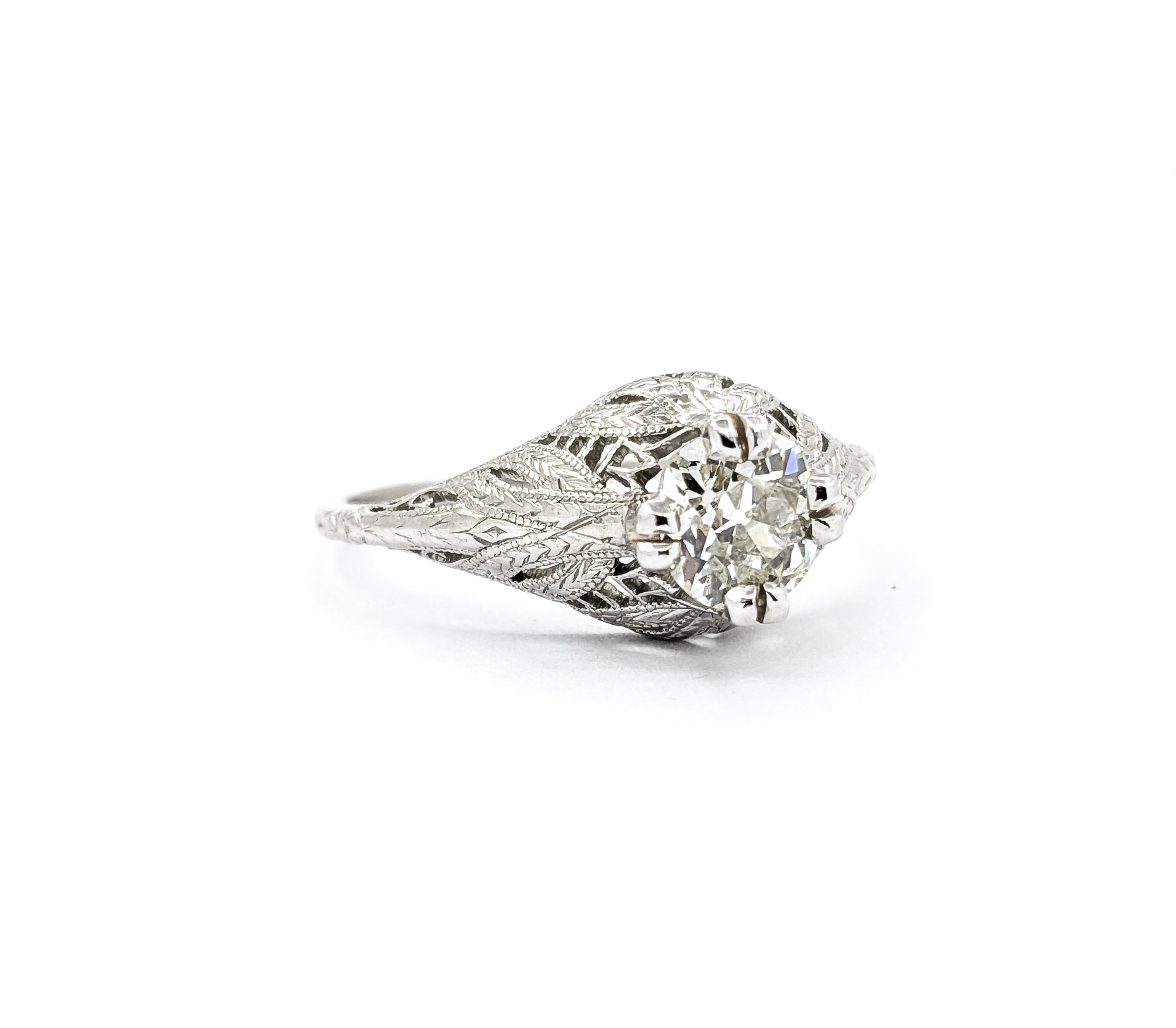 Art Deco .80ct Old Mine Cut Diamond Ring in Platinum For Sale 2