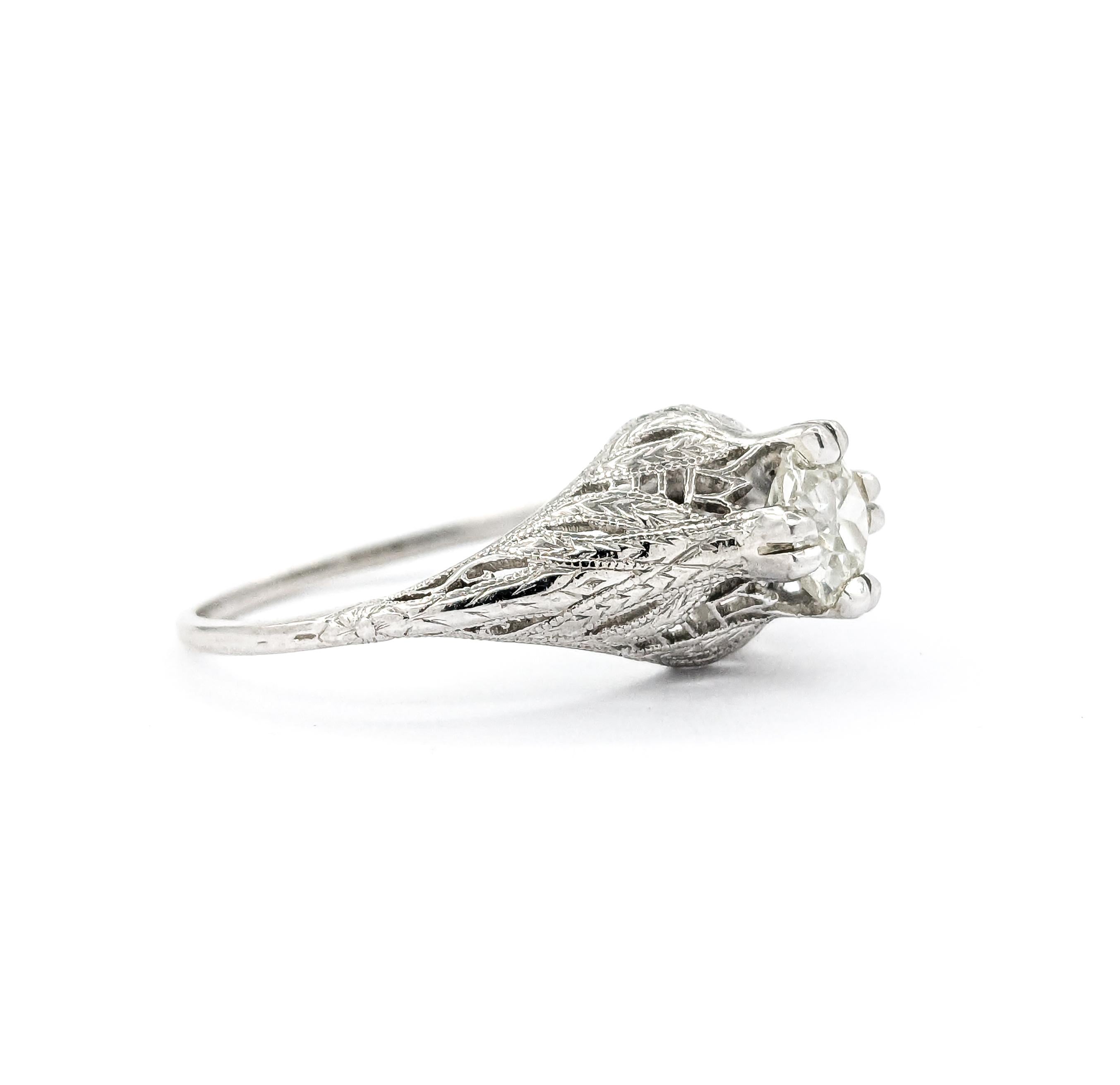 Art Deco .80ct Old Mine Cut Diamond Ring in Platinum For Sale 3
