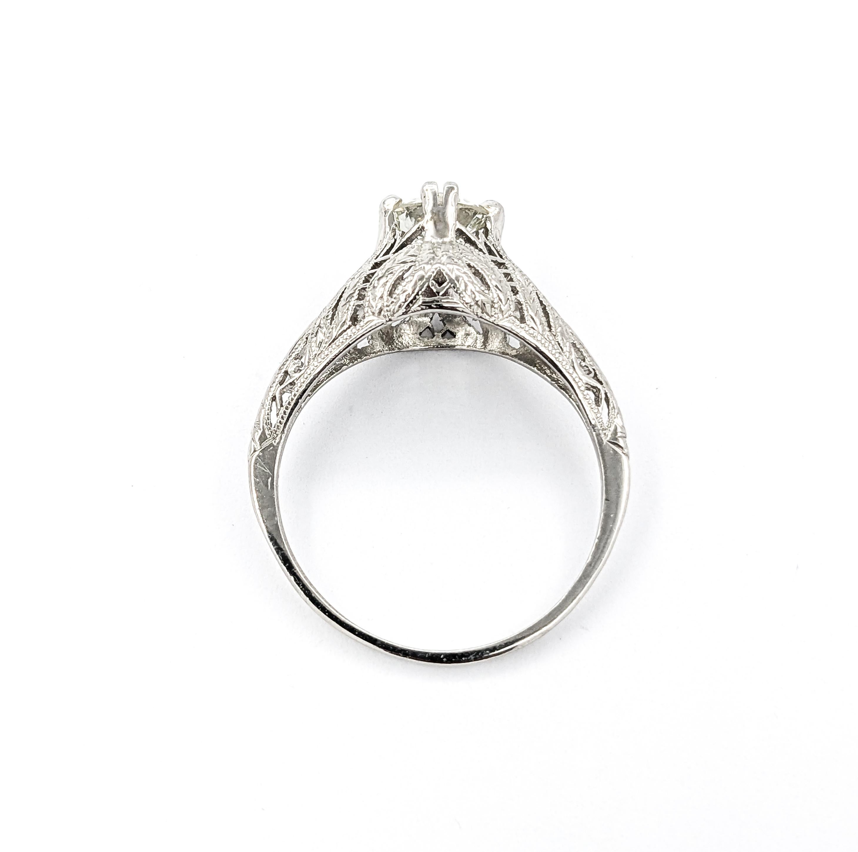 Art Deco .80ct Old Mine Cut Diamond Ring in Platinum For Sale 4