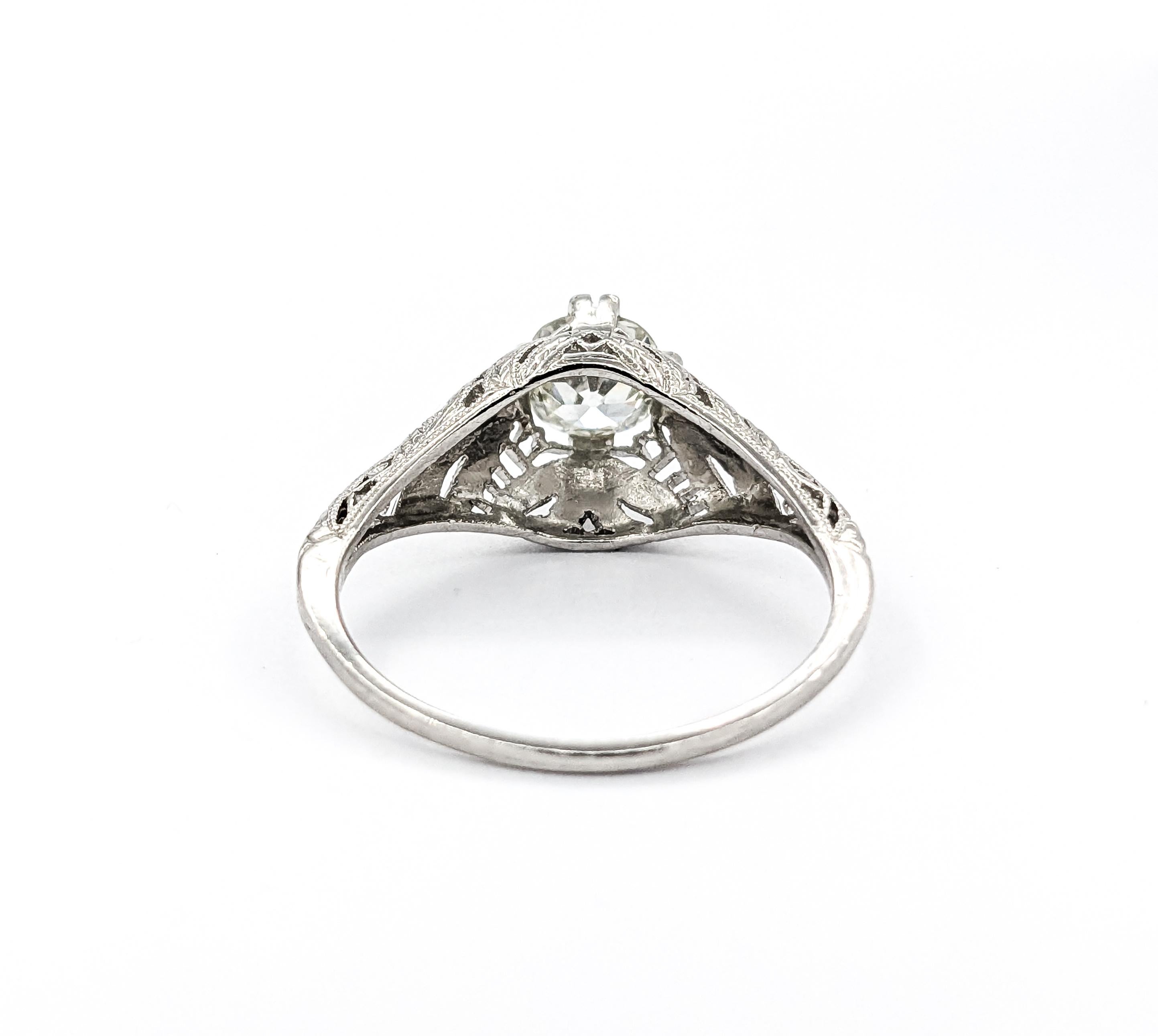 Art Deco .80ct Old Mine Cut Diamond Ring in Platinum For Sale 5