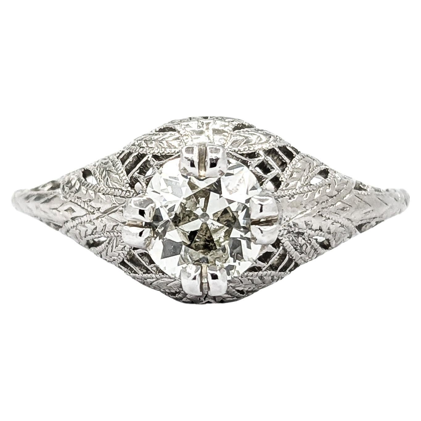 Art Deco .80ct Old Mine Cut Diamond Ring in Platinum