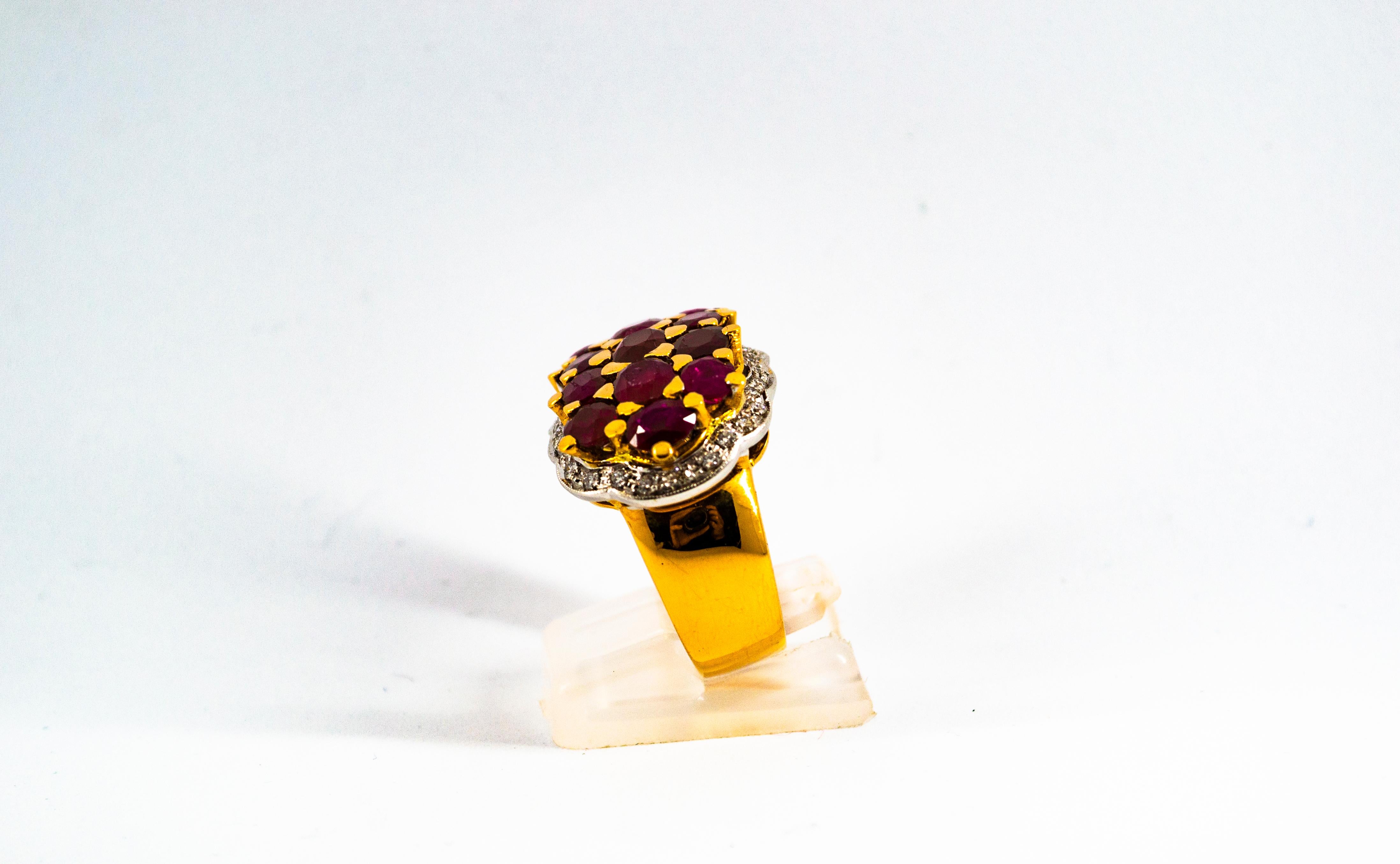 Femenino o masculino Anillo de Cóctel de Oro Amarillo con Rubí y Diamantes Estilo Art Decó