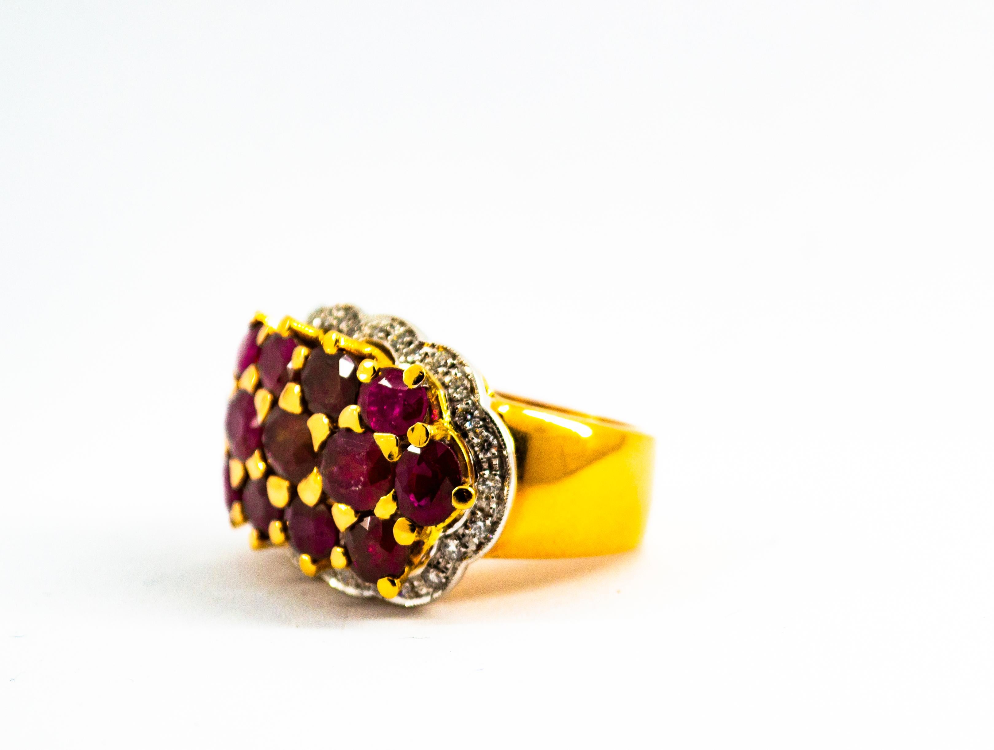 Art Deco Style Ruby White Diamond Yellow Gold Cocktail Ring 1