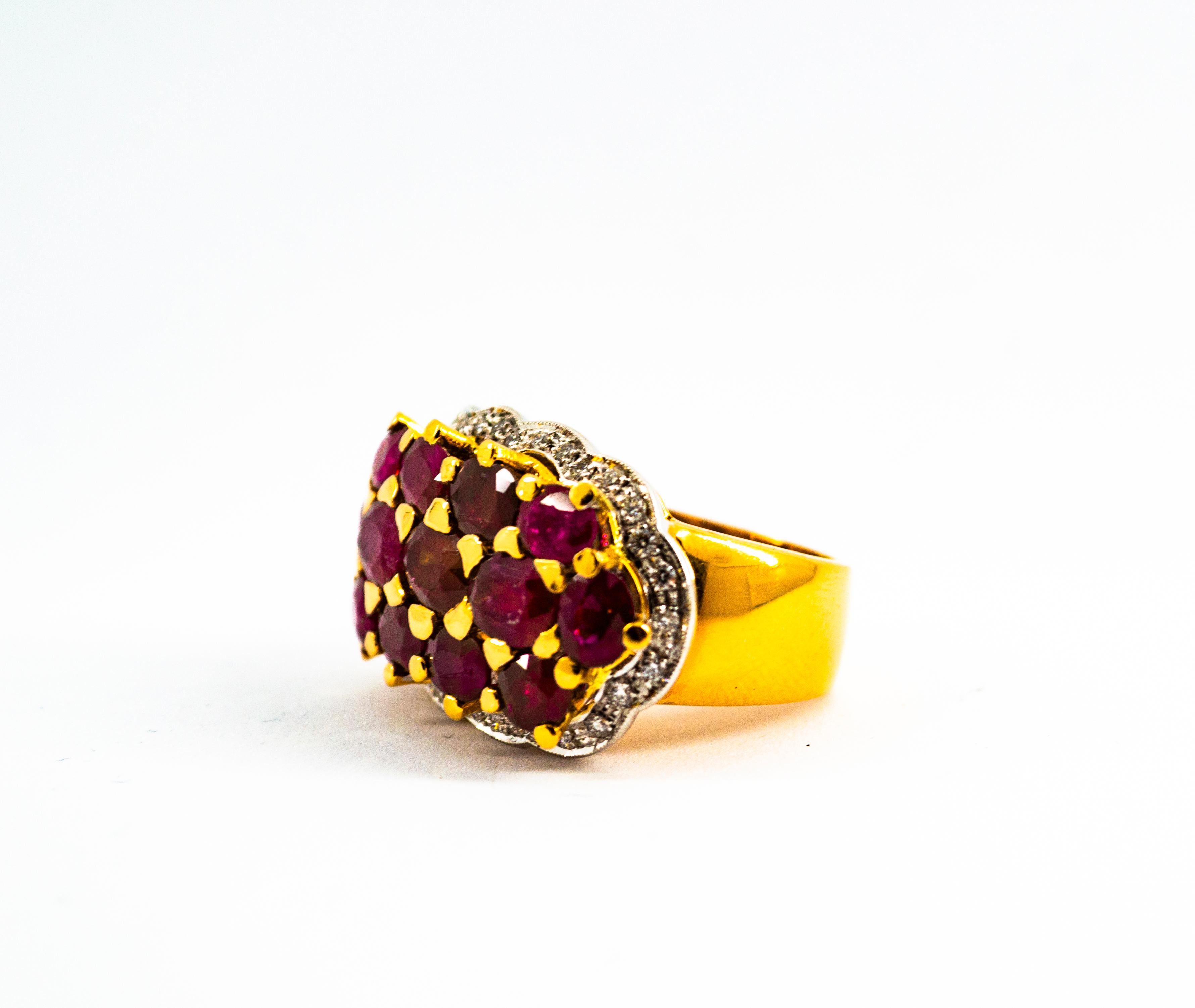 Anillo de Cóctel de Oro Amarillo con Rubí y Diamantes Estilo Art Decó 3