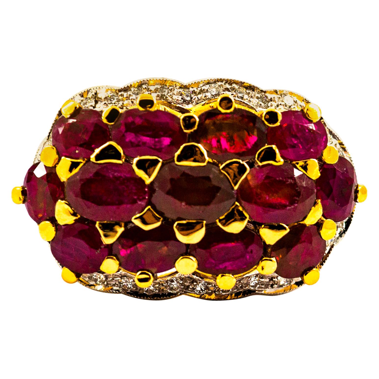 Anillo de Cóctel de Oro Amarillo con Rubí y Diamantes Estilo Art Decó