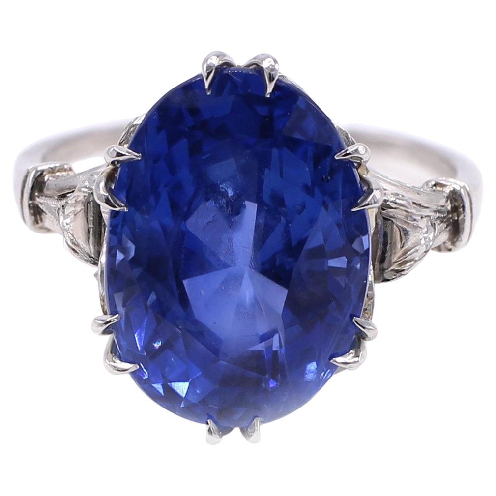 Art Decó Anillo de diamantes zafiro sin calor de Birmania de 8,19 quilates en venta