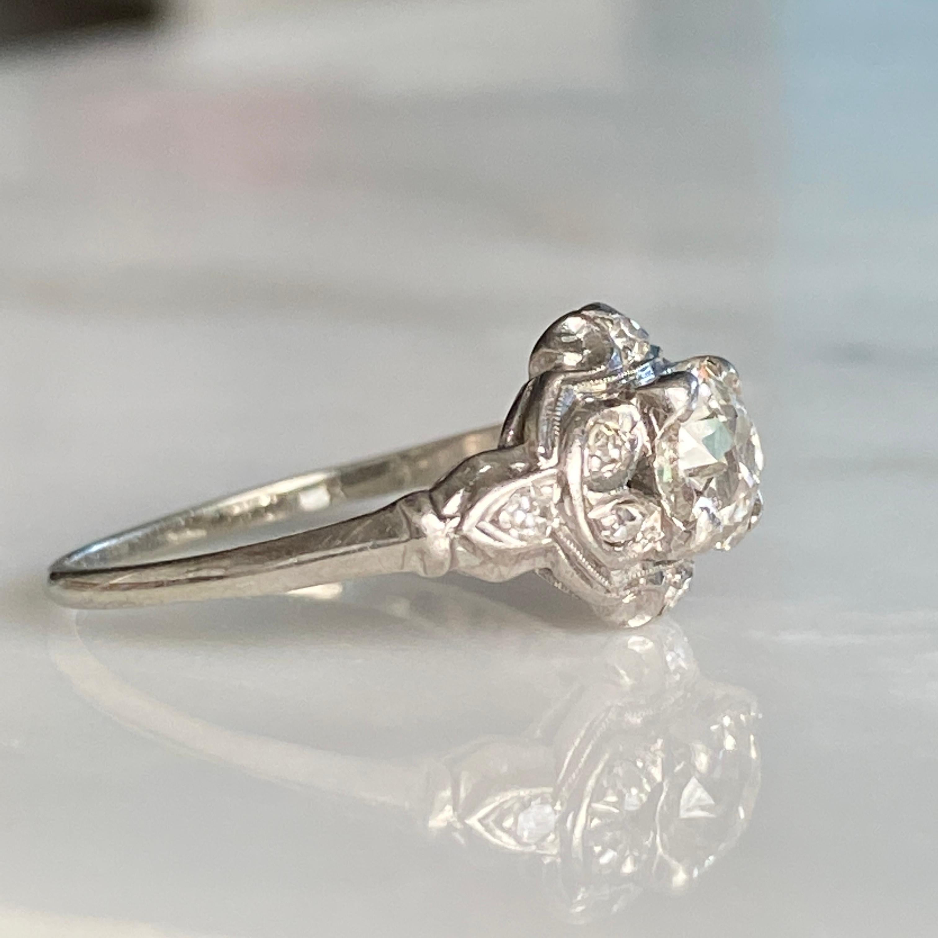 Art Deco .81ct Diamond Platinum Engagement Ring For Sale 5
