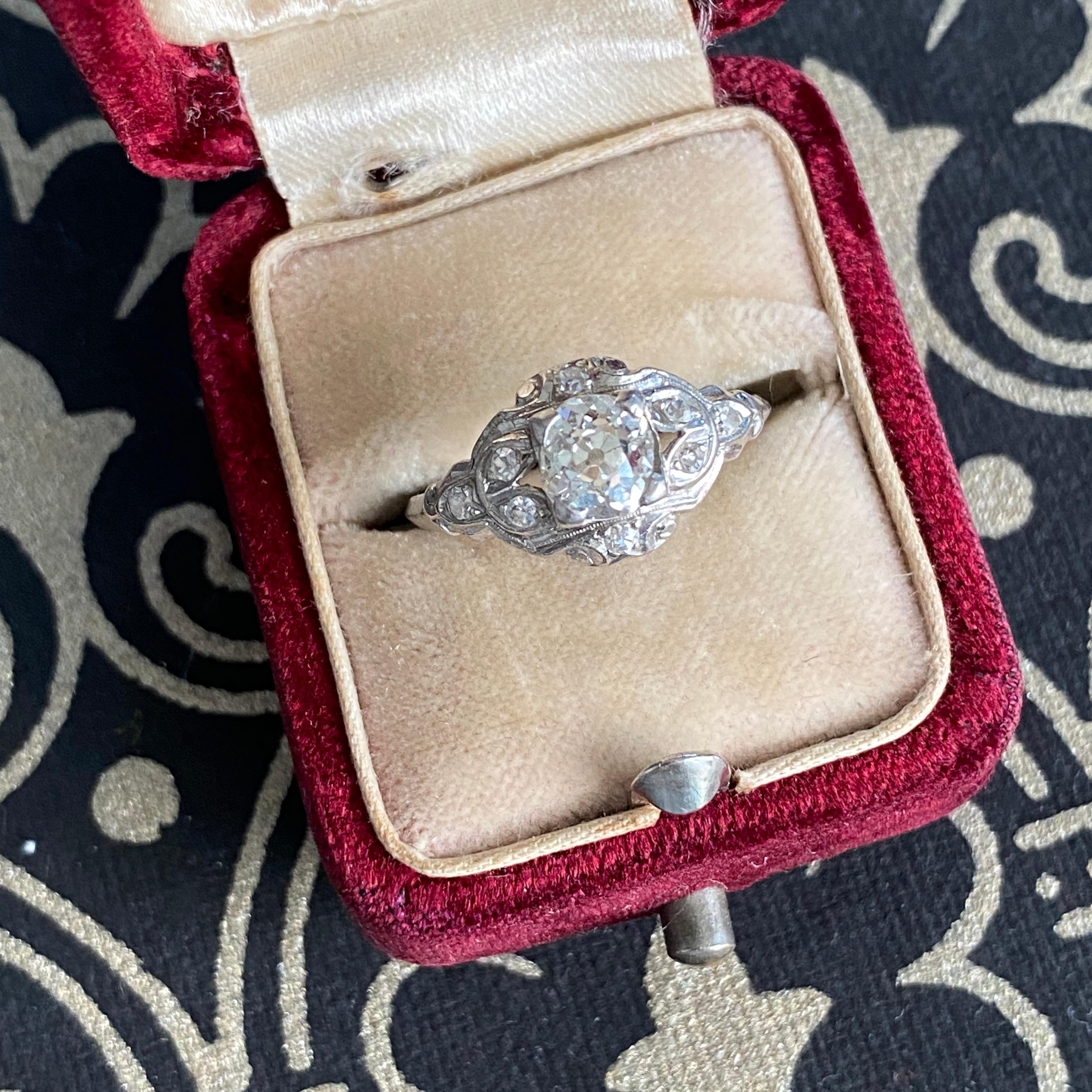 Art Deco .81ct Diamond Platinum Engagement Ring For Sale 8