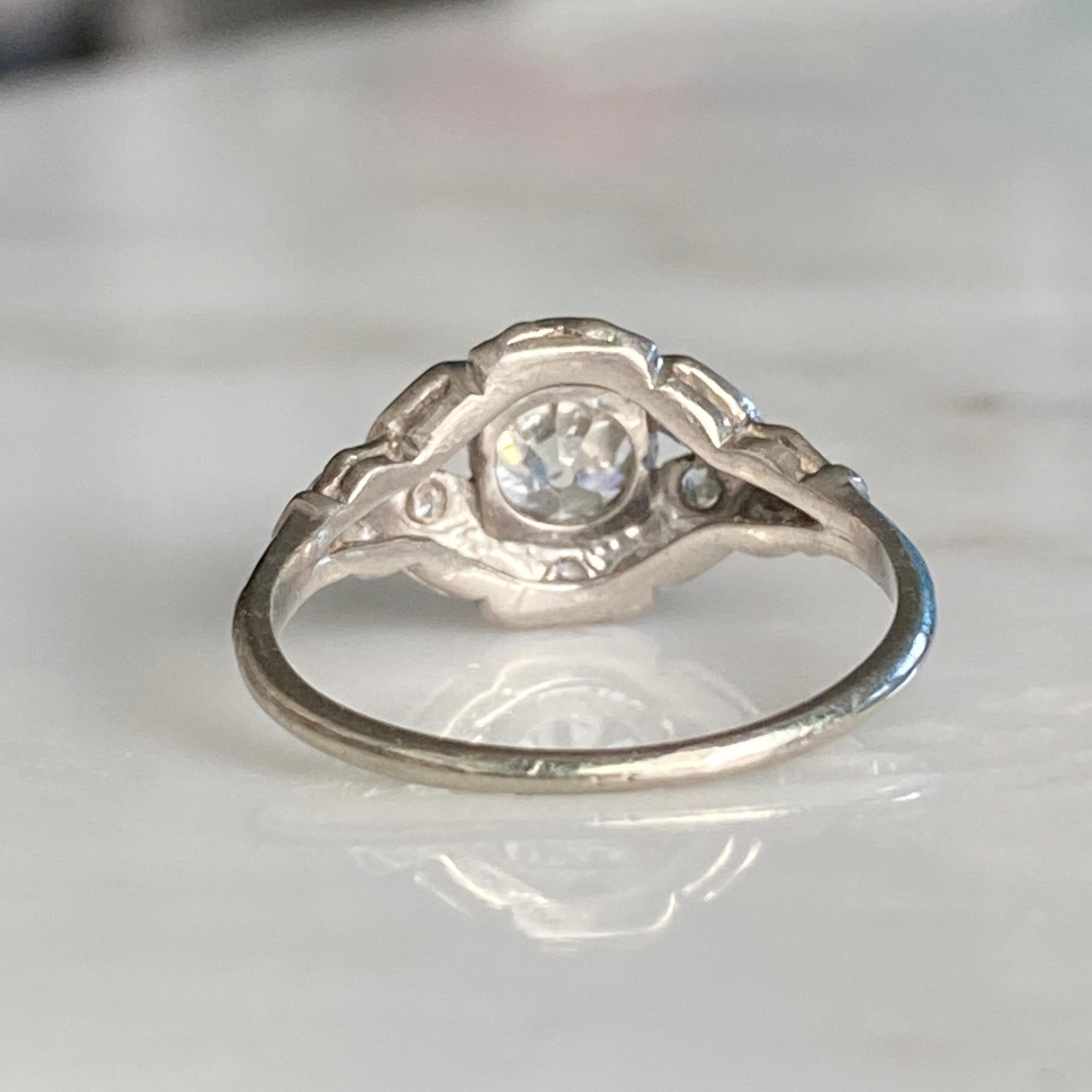 Art Deco .81ct Diamond Platinum Engagement Ring For Sale 11
