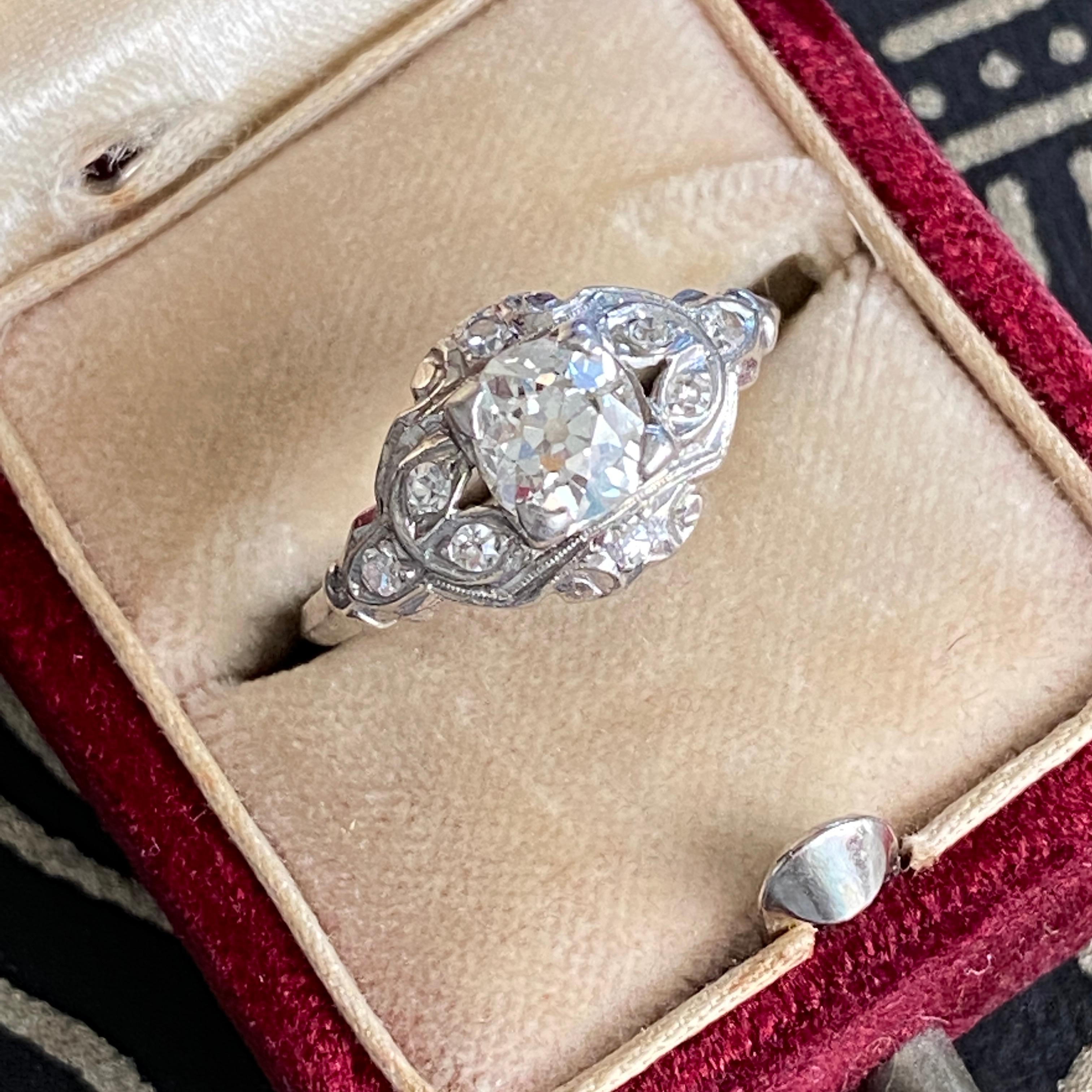 Art Deco .81ct Diamond Platinum Engagement Ring In Excellent Condition For Sale In Scotts Valley, CA