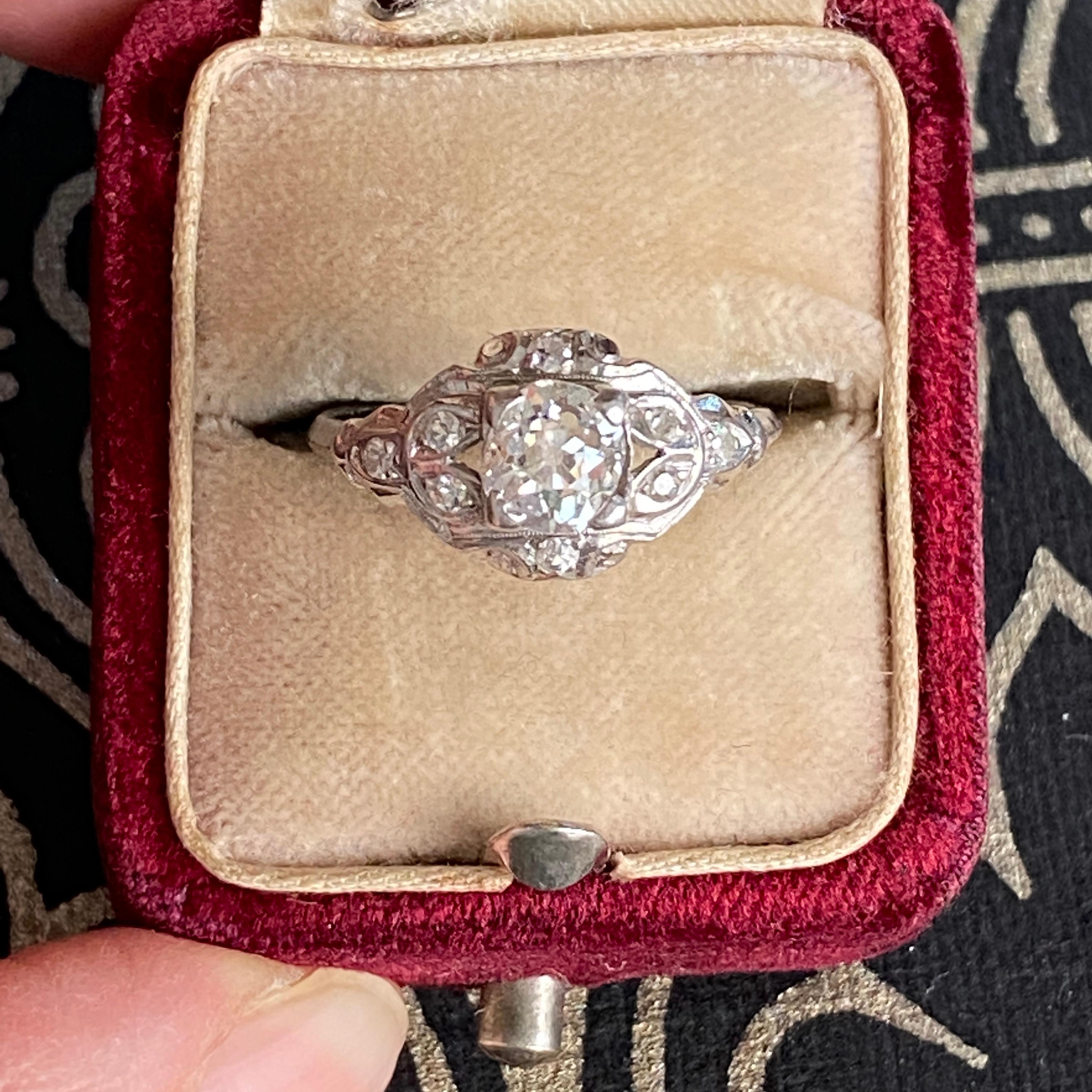 Women's Art Deco .81ct Diamond Platinum Engagement Ring For Sale