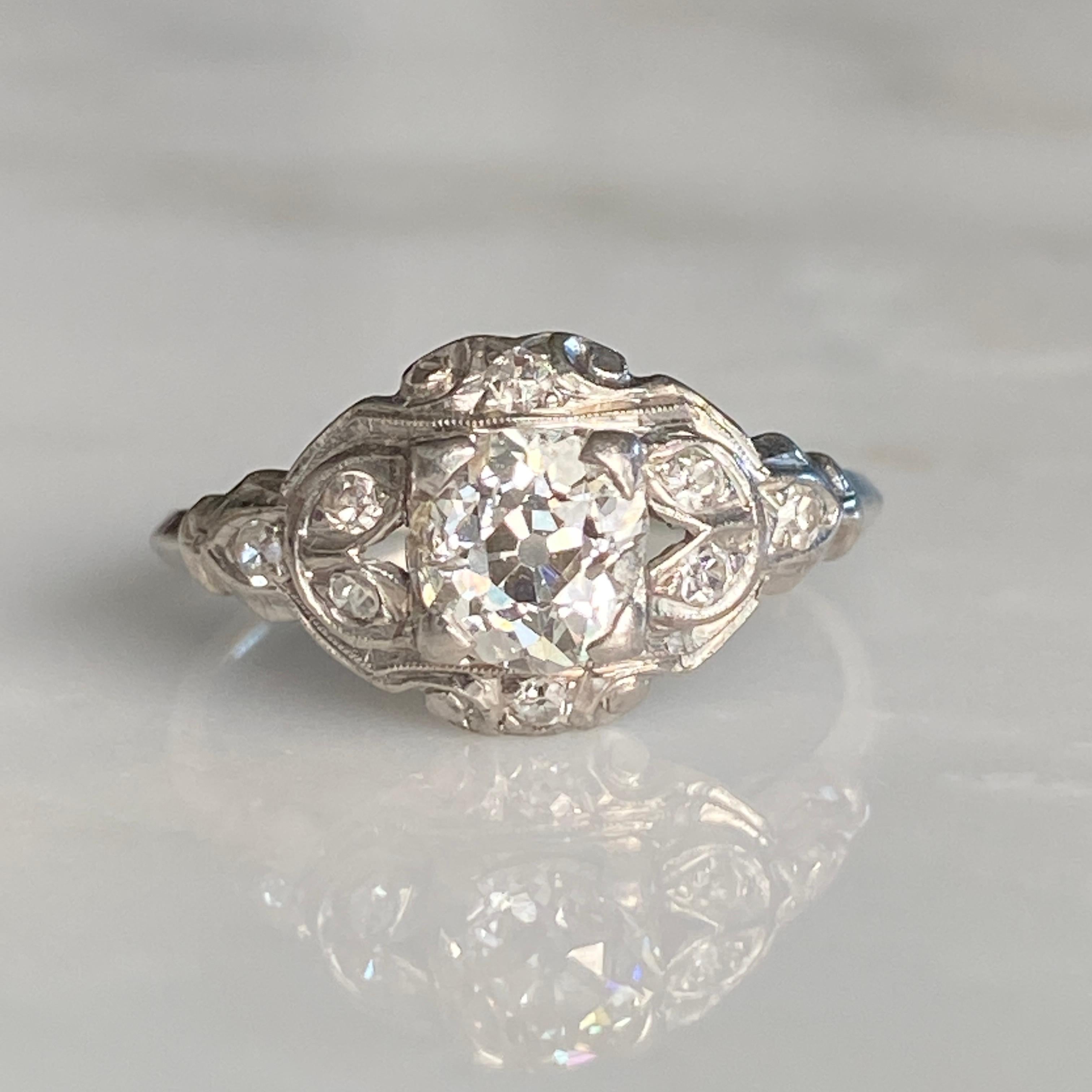 Art Deco .81ct Diamond Platinum Engagement Ring For Sale 3