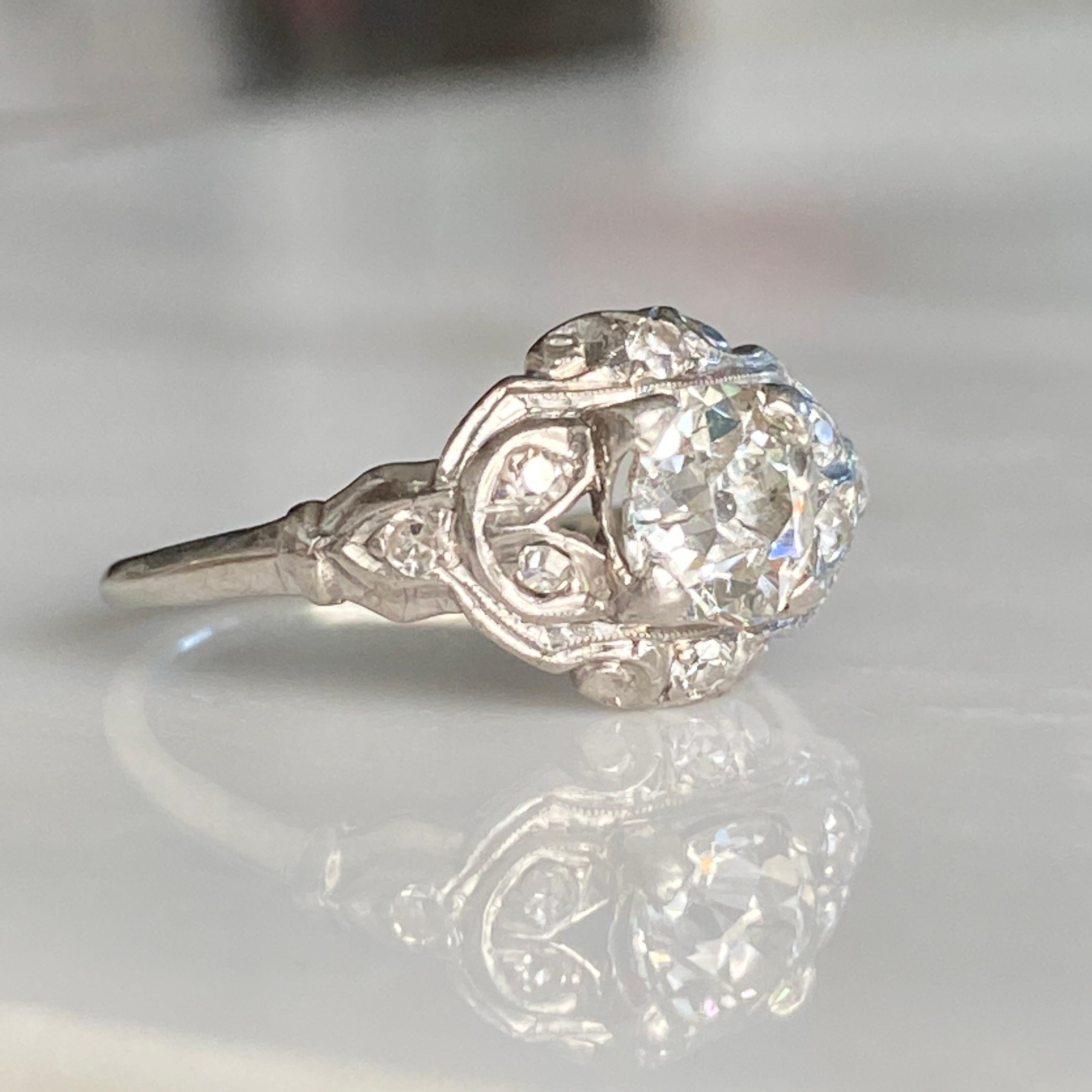 Art Deco .81ct Diamond Platinum Engagement Ring For Sale 4