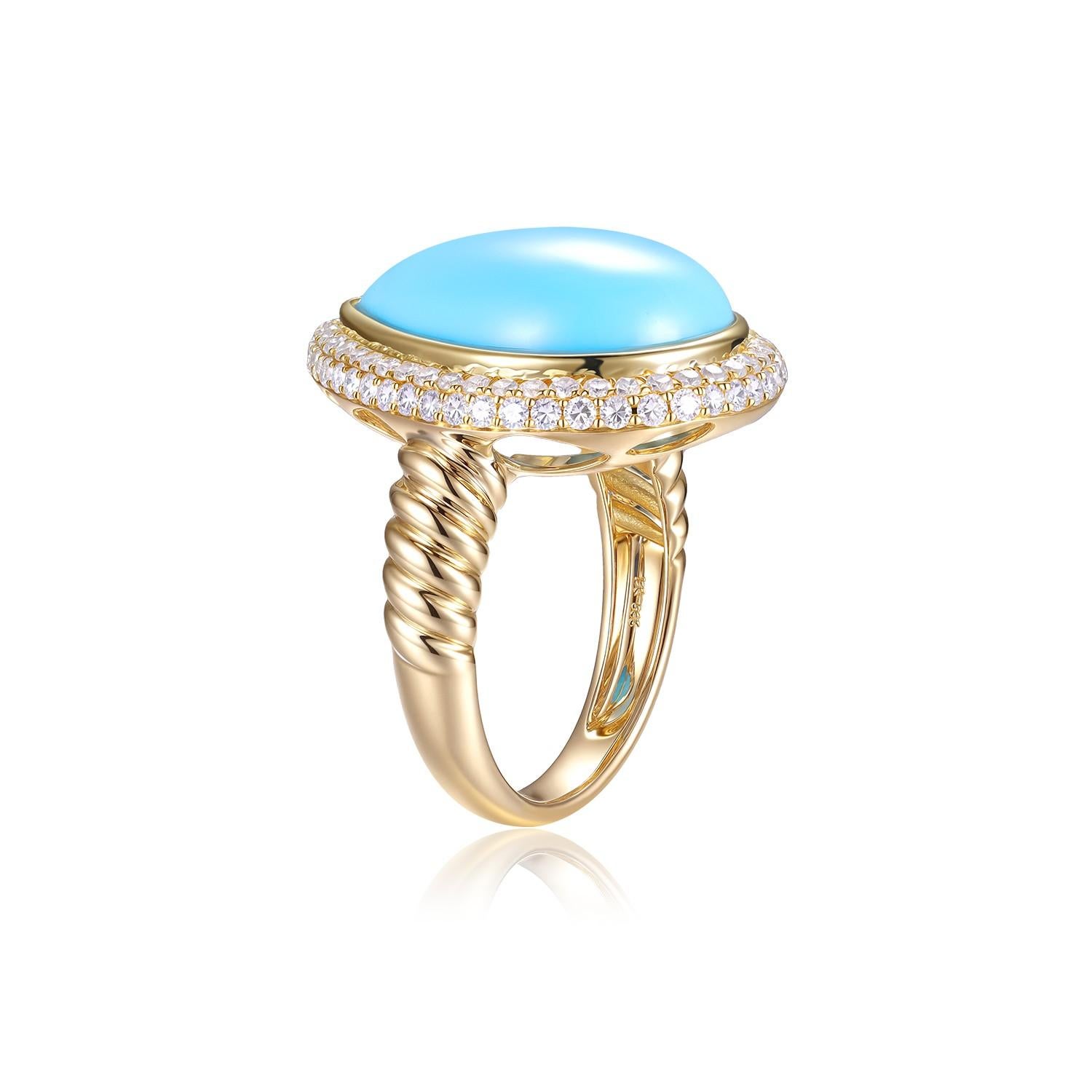 Art Deco 8.1Ct Sleeping Beauty Turquoise Diamond Ring in 14K Yellow Gold 5