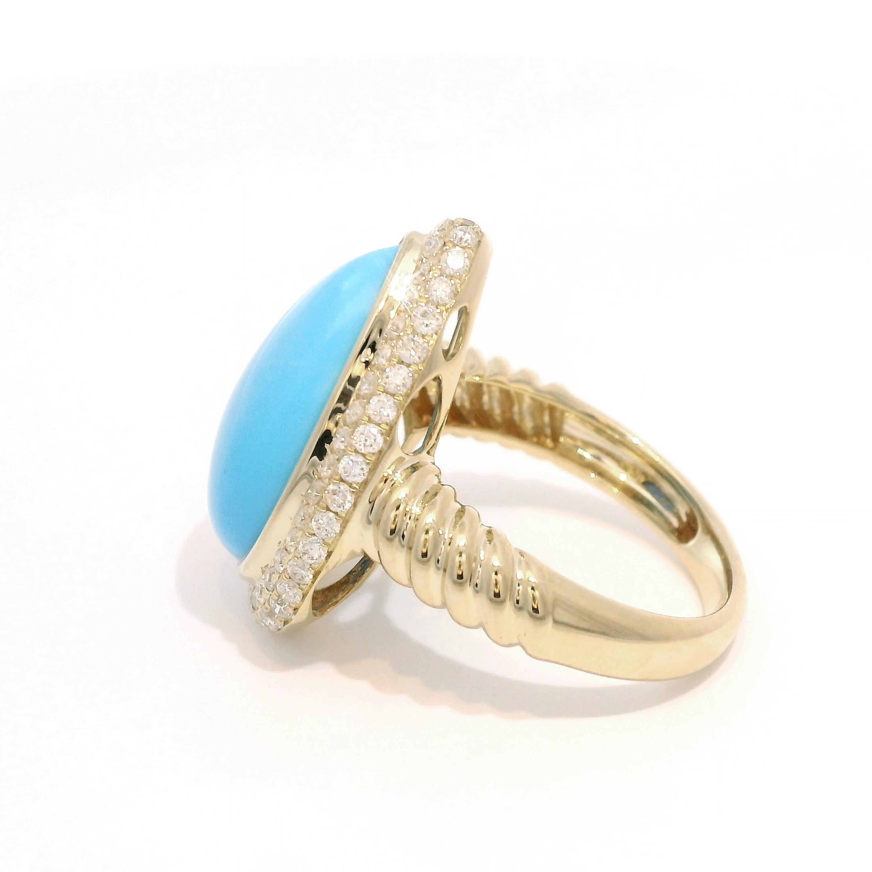 Art Deco 8.1Ct Sleeping Beauty Turquoise Diamond Ring in 14K Yellow Gold In New Condition In Hong Kong, HK