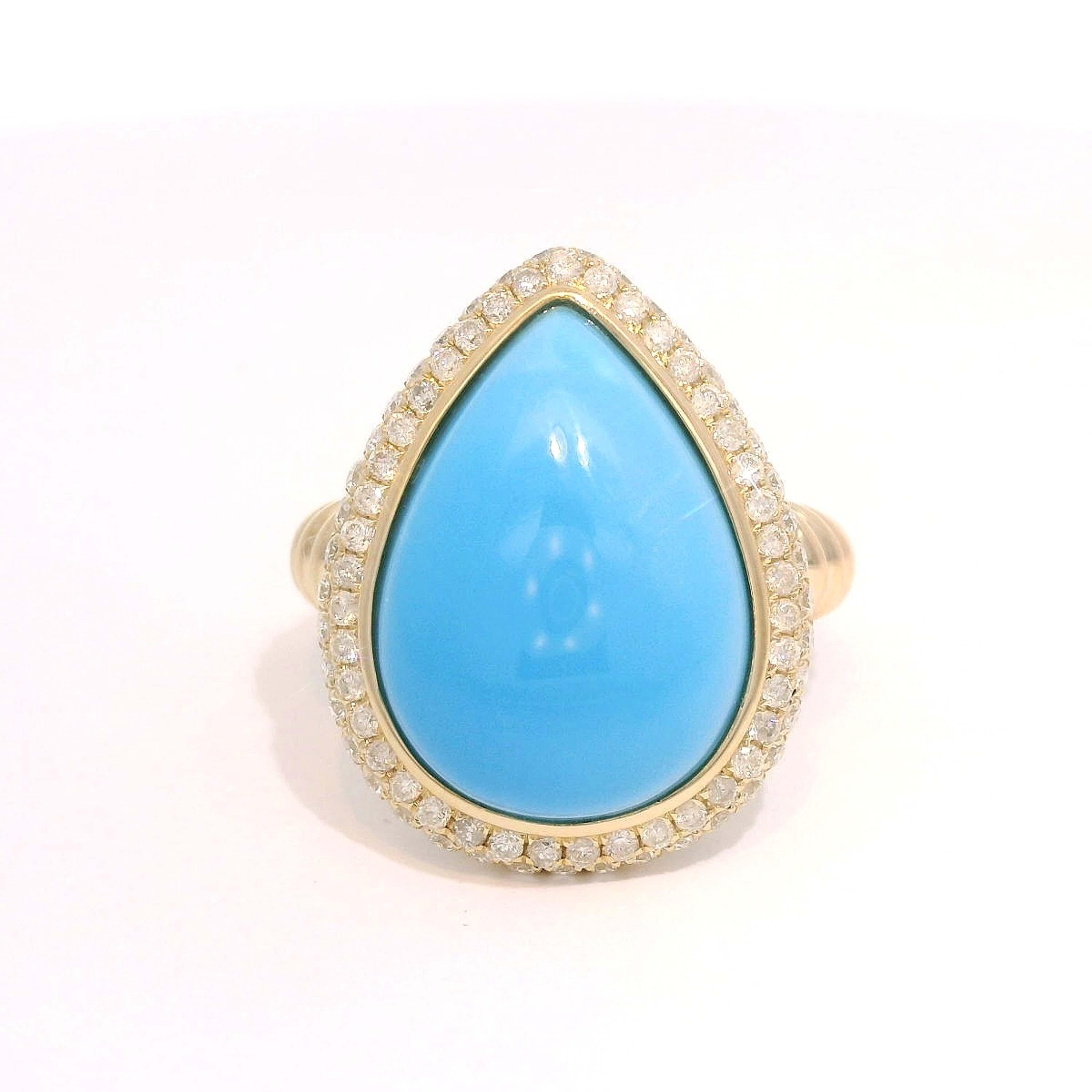 Cabochon Art Deco 8.1Ct Sleeping Beauty Turquoise Diamond Ring in 14K Yellow Gold