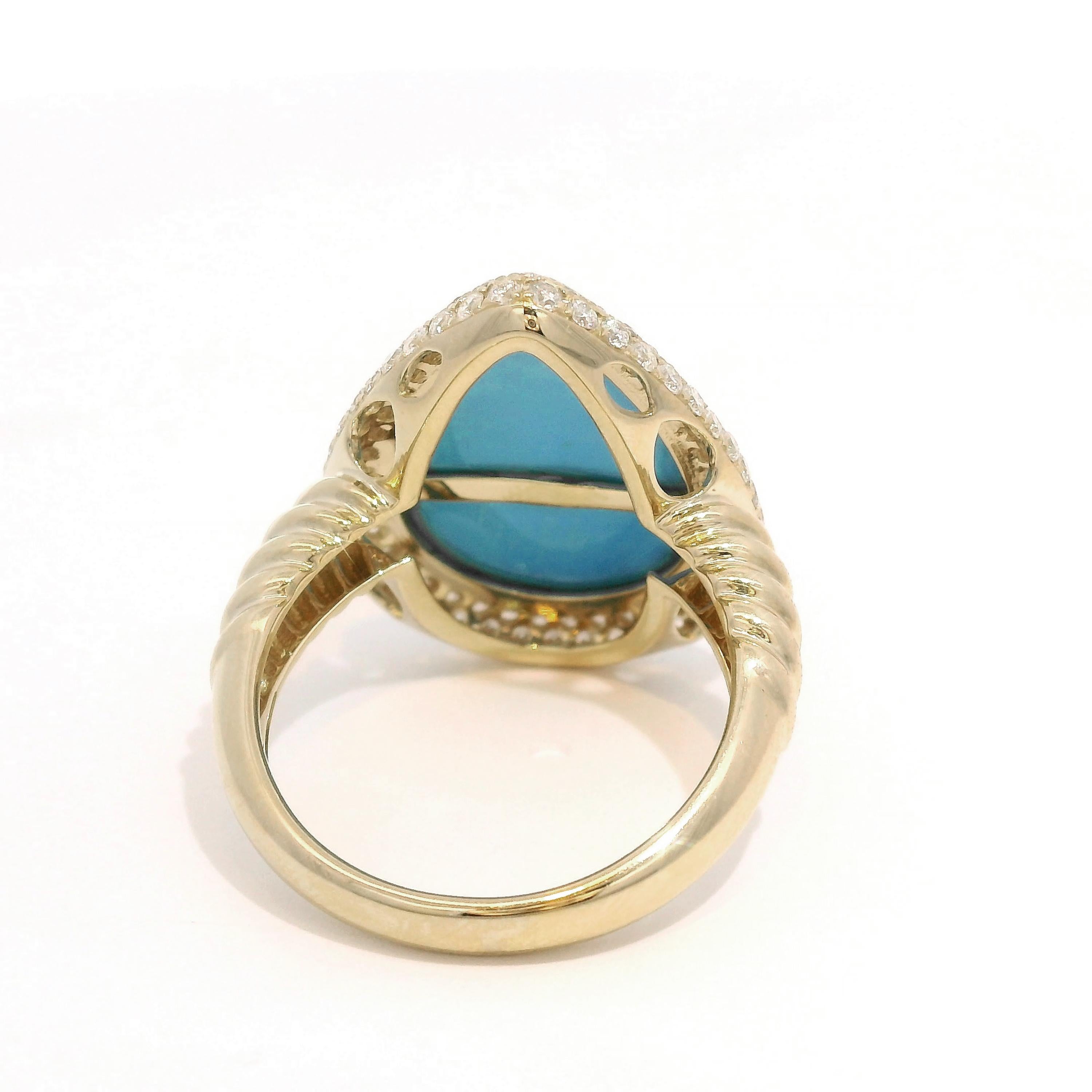 Women's Art Deco 8.1Ct Sleeping Beauty Turquoise Diamond Ring in 14K Yellow Gold