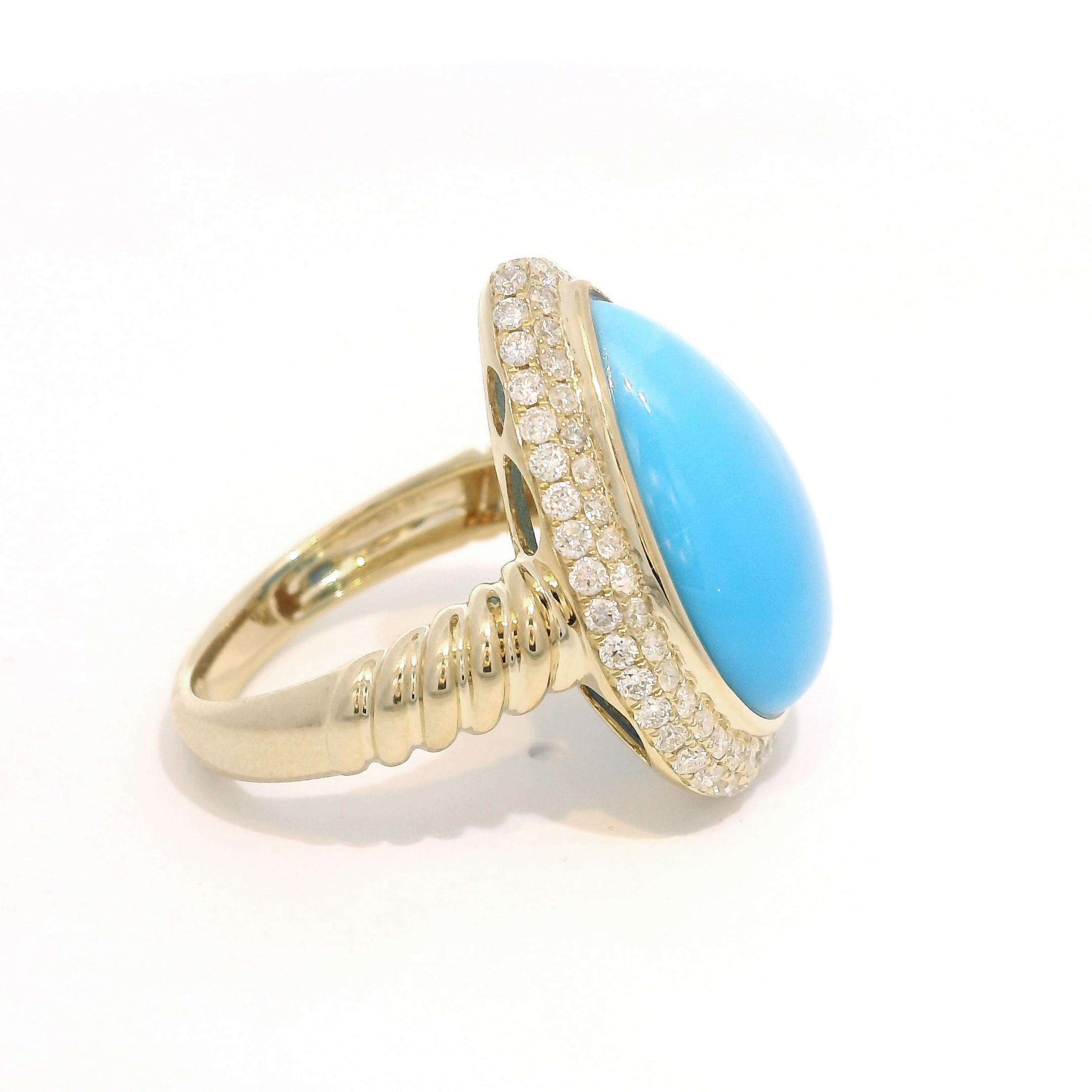 Art Deco 8.1Ct Sleeping Beauty Turquoise Diamond Ring in 14K Yellow Gold 1