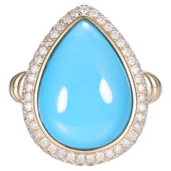 Art Deco 8.1Ct Sleeping Beauty Turquoise Diamond Ring in 14K Yellow Gold