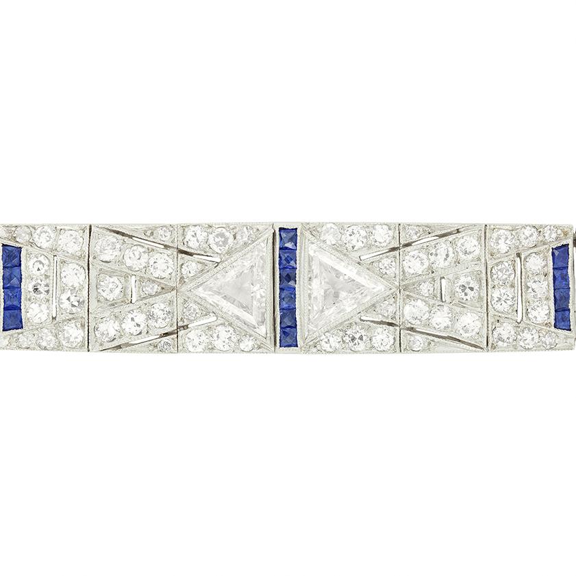 Taille vieille Europe Bracelet Art déco en diamants et saphirs de 8,20 carats, c. 1920 en vente