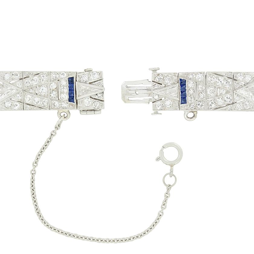 Bracelet Art déco en diamants et saphirs de 8,20 carats, c. 1920 Bon état - En vente à London, GB