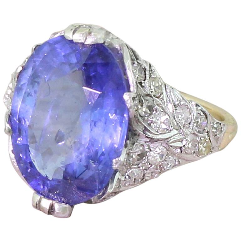 Art Deco 8.23 Carat Natural Ceylon Sapphire Ring For Sale