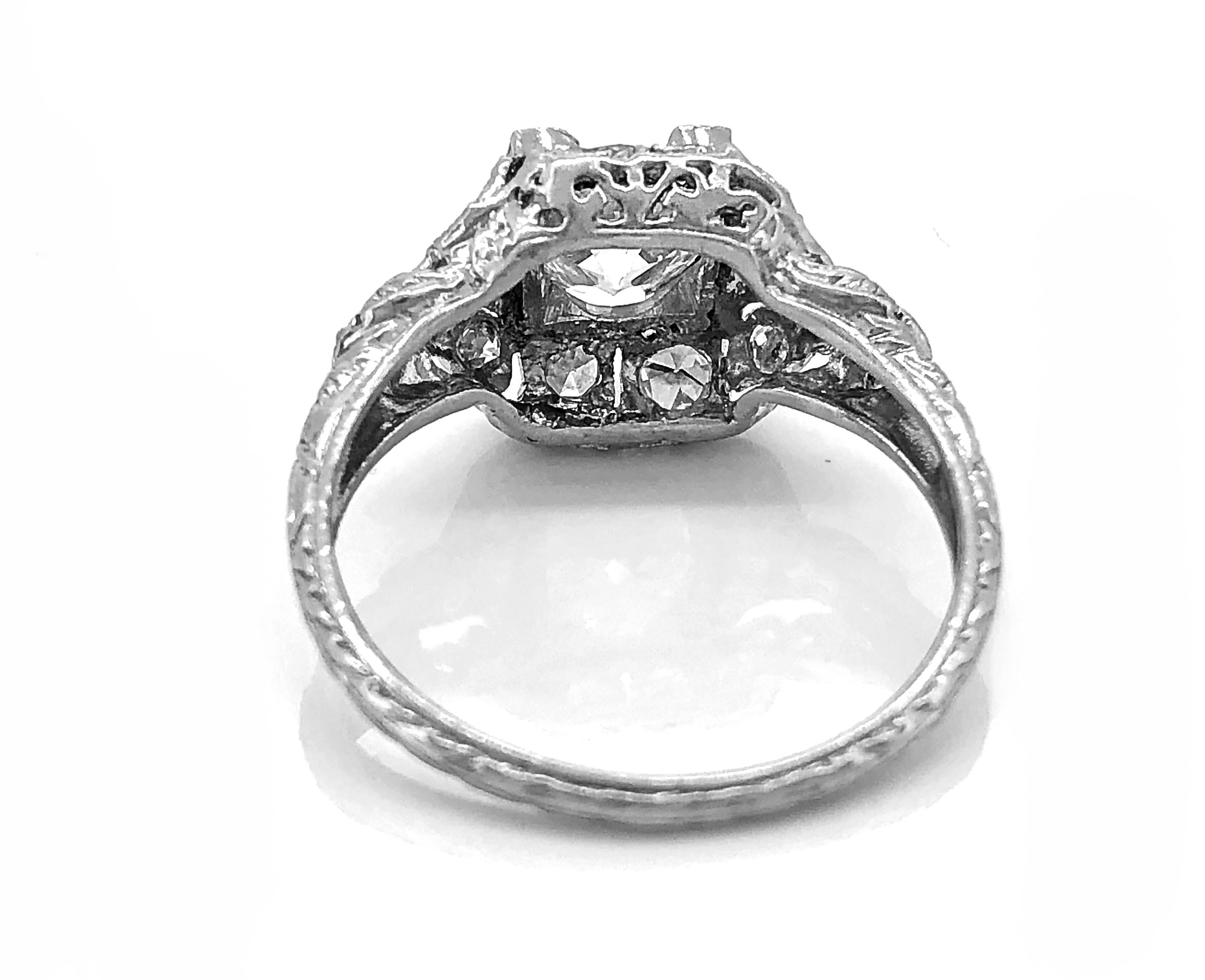 Old European Cut Art Deco .83 Carat Diamond Platinum Engagement Ring  For Sale
