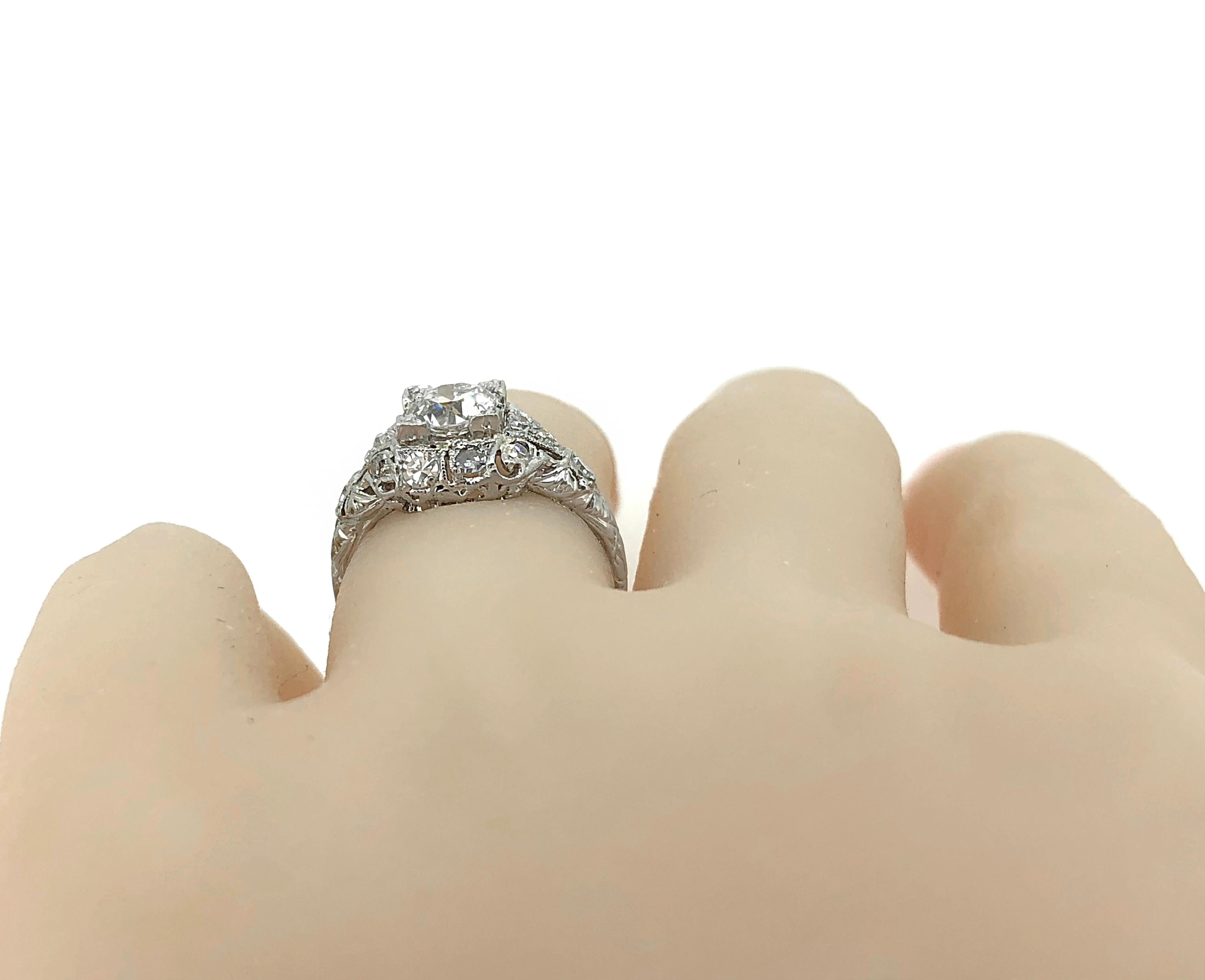 Women's Art Deco .83 Carat Diamond Platinum Engagement Ring  For Sale