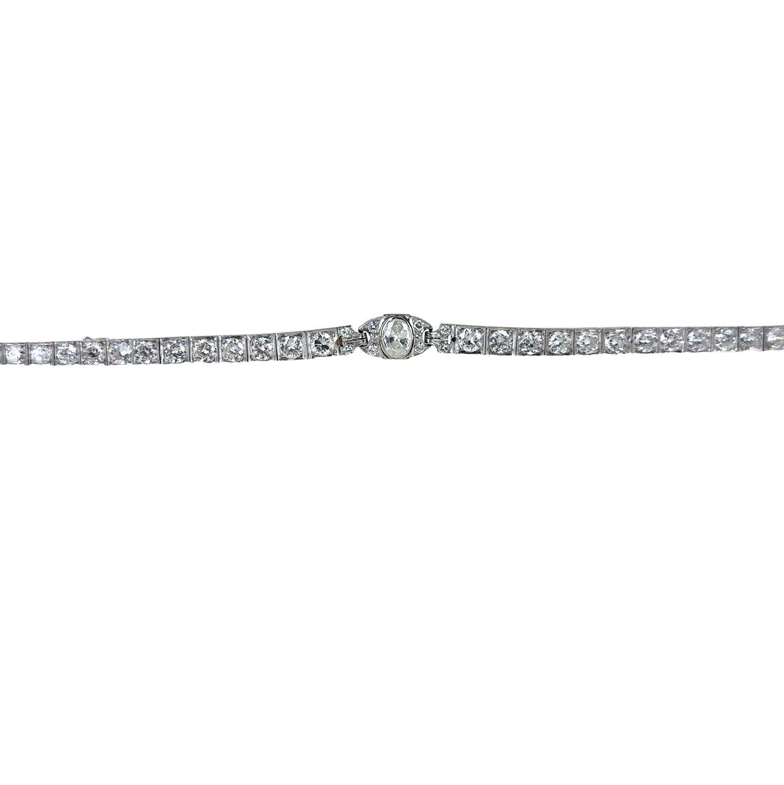 Art Deco 8.40 CTW Diamond Platinum Line Bracelet Oval Diamond Center In Excellent Condition For Sale In Boca Raton, FL