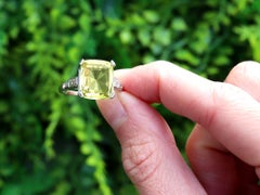 Art Deco 8.41 Carat Chrysoberyl and 0.30 Carat Diamond Platinum Ring Circa 1935