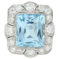 Art Deco 8,48 Karat Aquamarin Diamant Platin Vintage Cocktail-Ring
