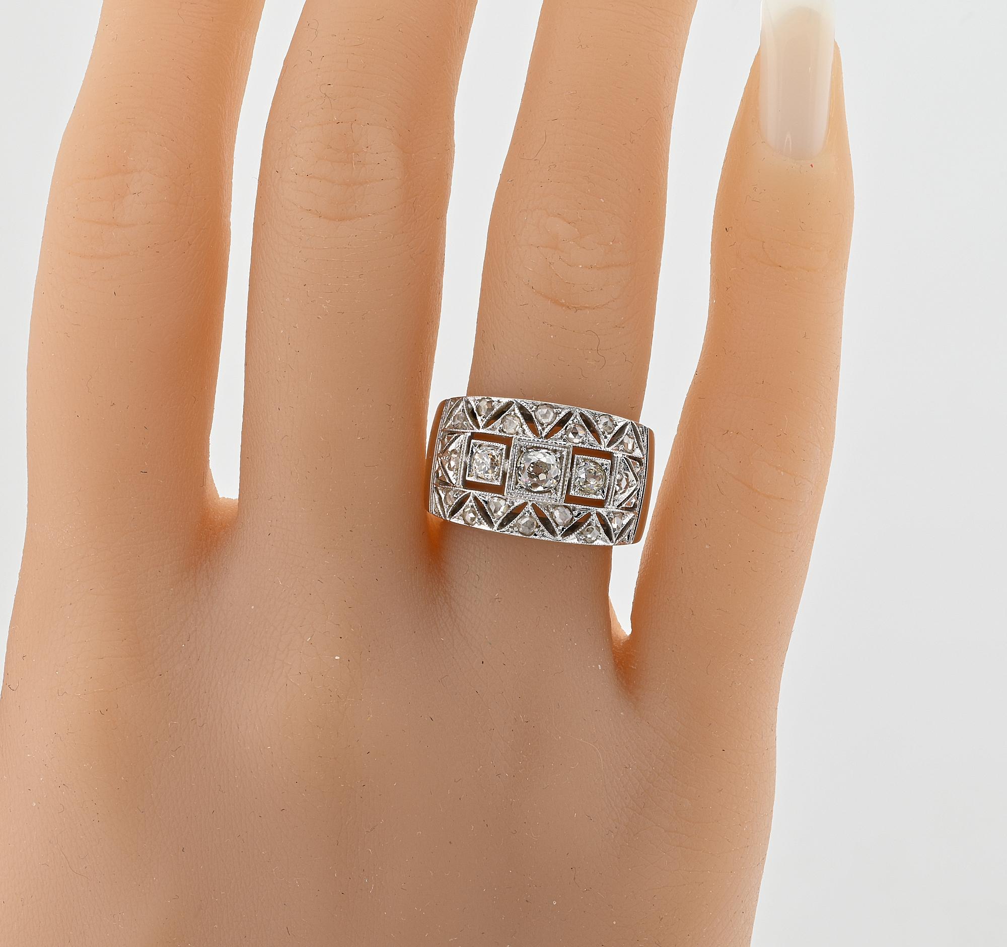 Art Deco .85 Ct  Diamond Wide Band 18 KT Ring 1