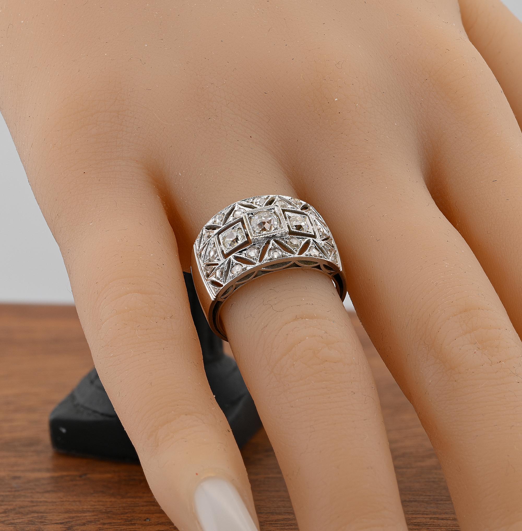 Art Deco .85 Ct  Diamond Wide Band 18 KT Ring 2