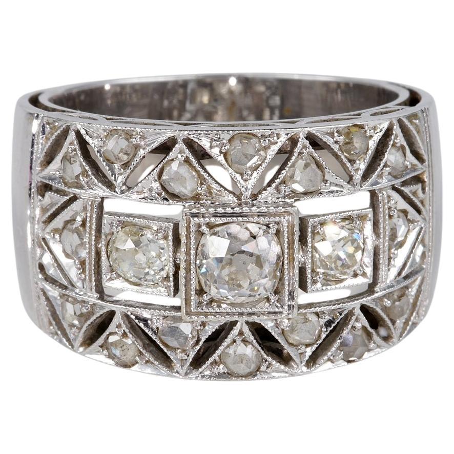 Art Deco .85 Ct  Diamond Wide Band 18 KT Ring