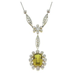 Art Deco 8.50 Carat Chrysoberyl and Diamond Drop Necklace
