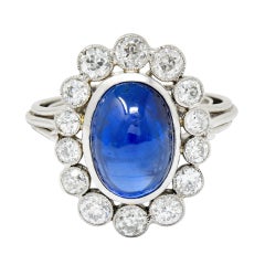 Art Deco 8.50 Carats No Heat Ceylon Sapphire Diamond Platinum Cluster Ring AGL