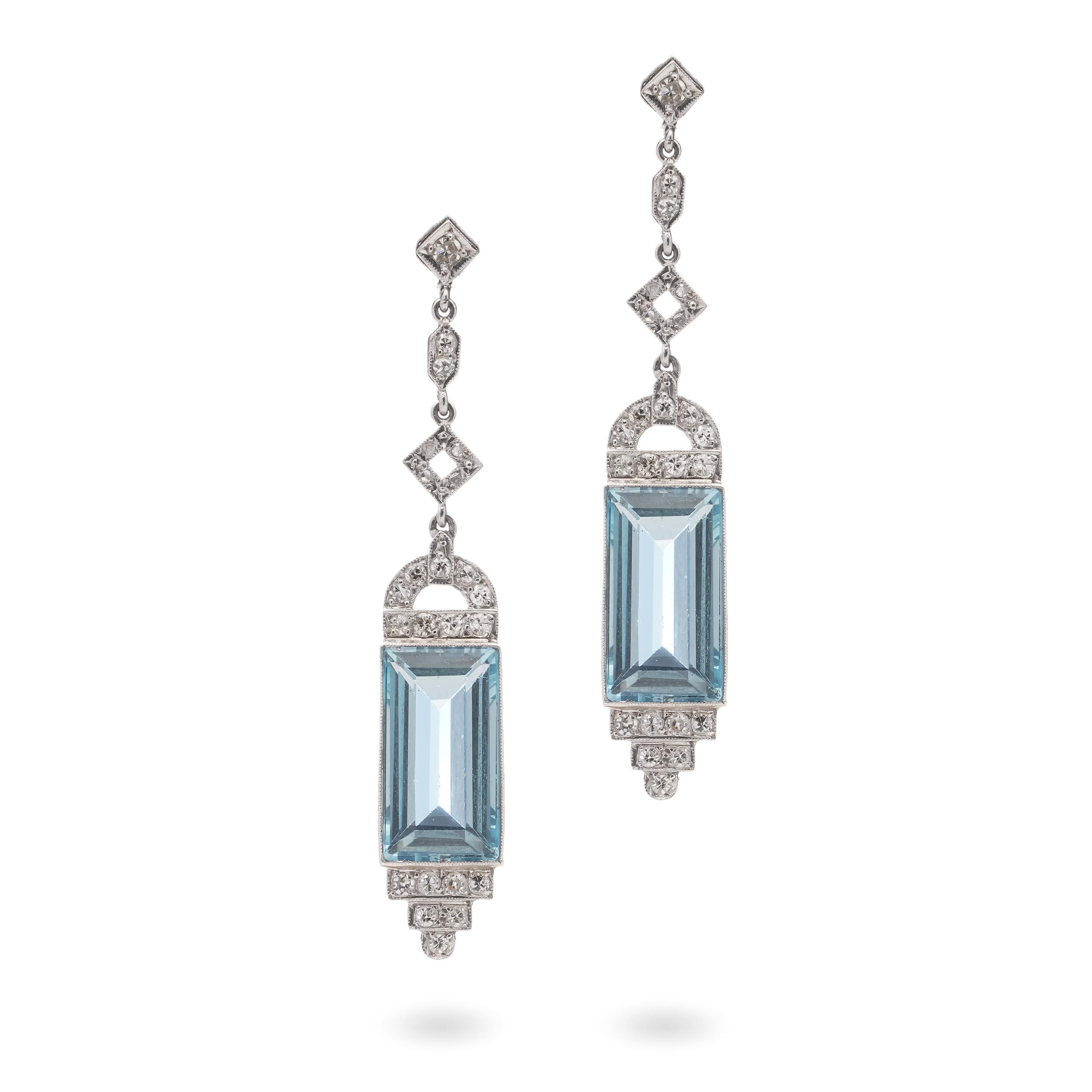Art Deco 850. Platinum pair of A dangle earrings with Aquamarines and Diamonds.
Made in Europe, Ca. 1930's
X-Ray tested positive for 850. Platinum.

* Please note: customs and import charges may apply for international buyers, bidders are