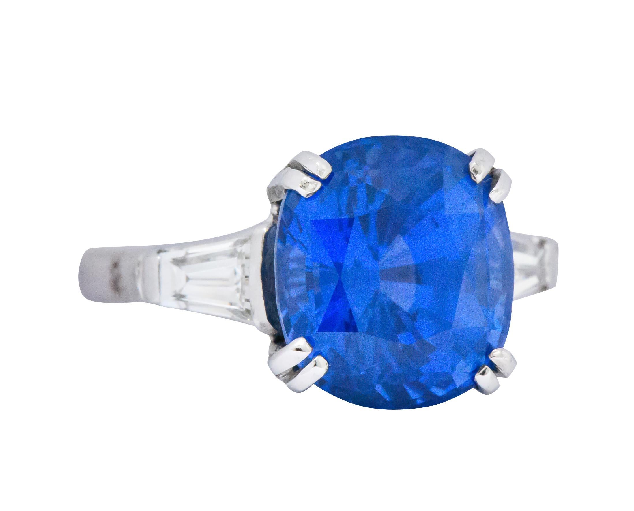 Art Deco Vintage 8.62 Carat No Heat Ceylon Sapphire Diamond Platinum Ring AGL