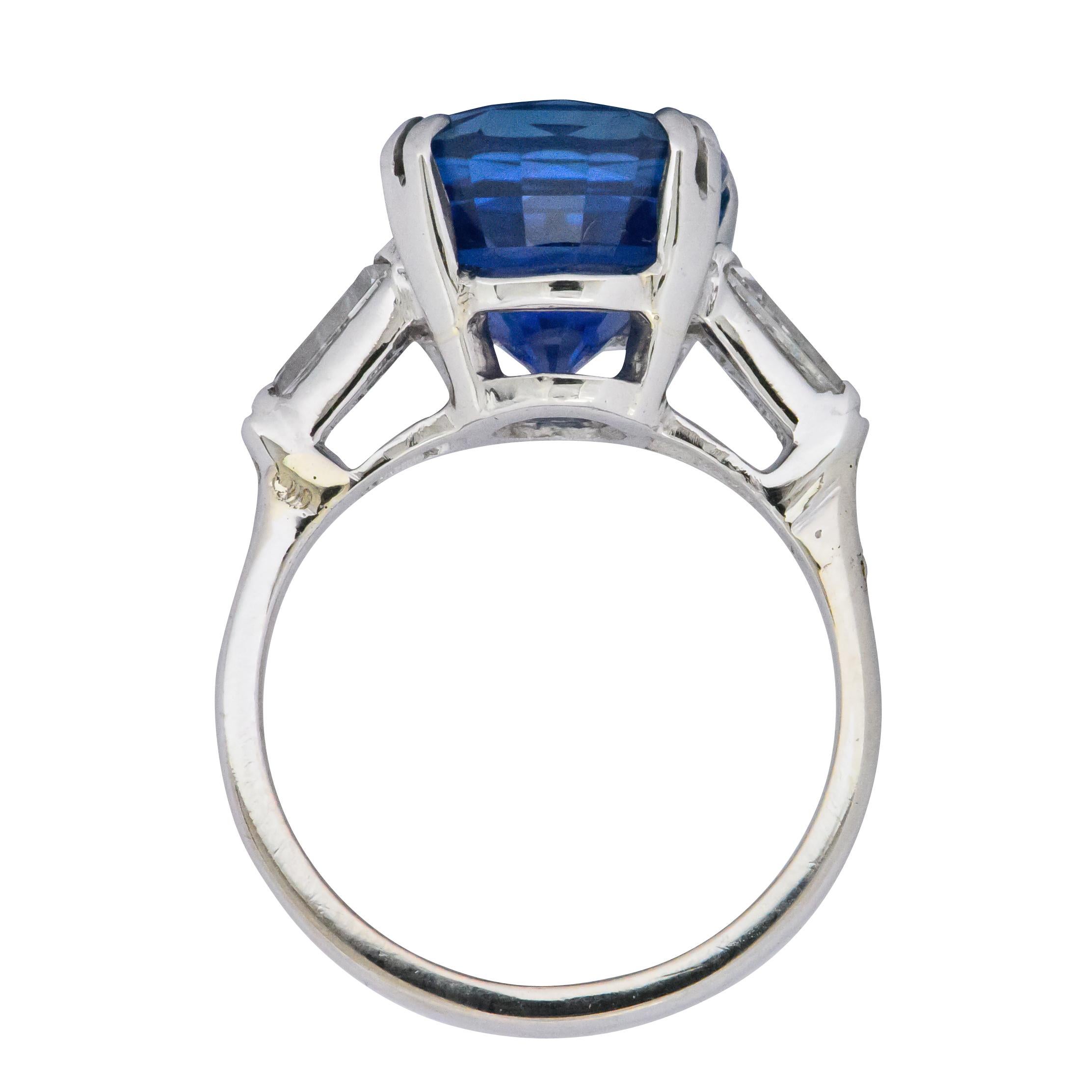 Cushion Cut Vintage 8.62 Carat No Heat Ceylon Sapphire Diamond Platinum Ring AGL