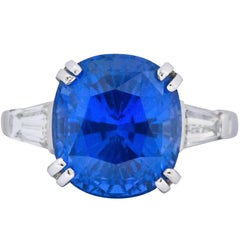 Antique 8.62 Carat No Heat Ceylon Sapphire Diamond Platinum Ring AGL