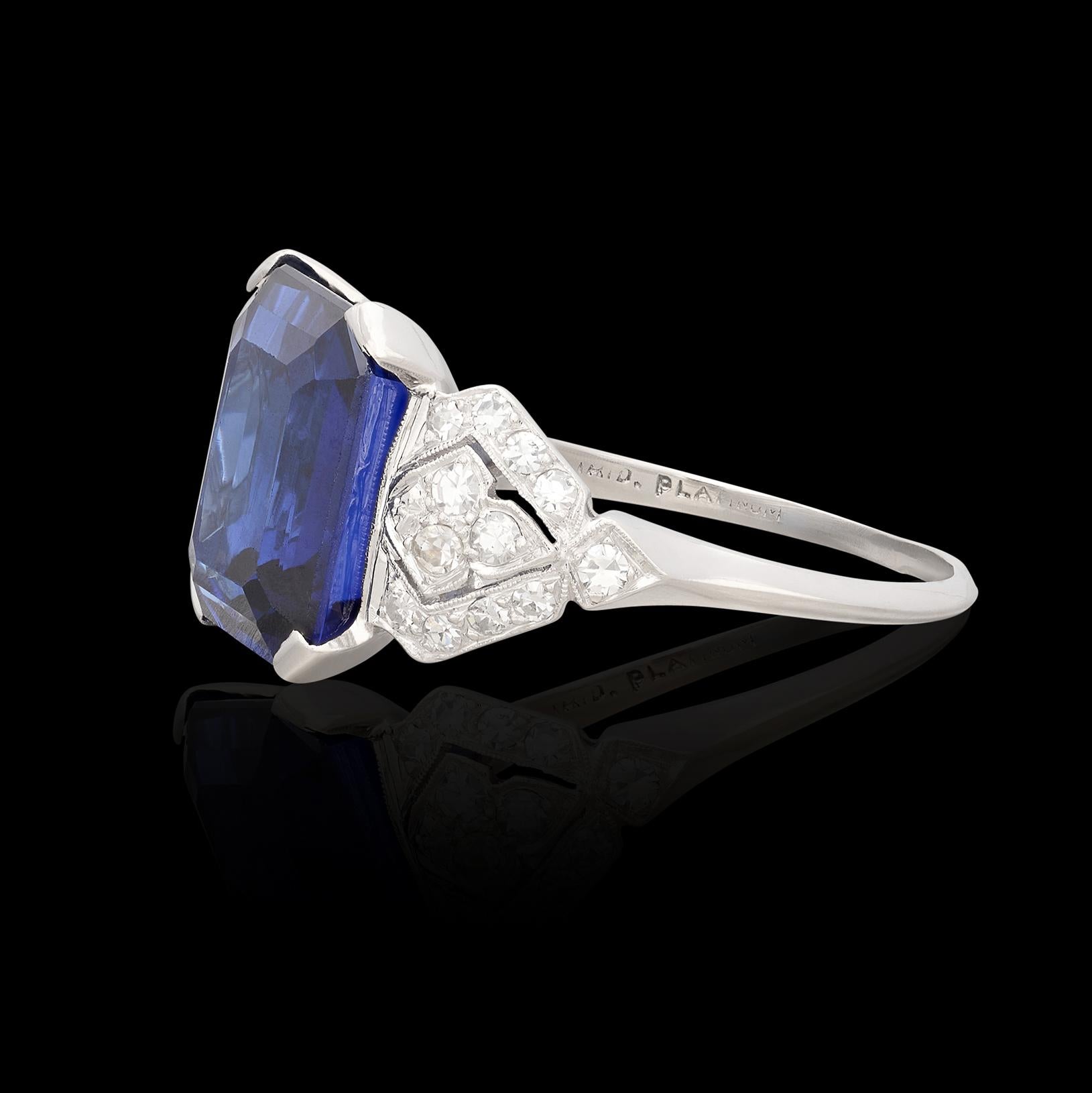 Art Deco Ring mit 8,66 Karat Saphir und Diamant im Zustand „Hervorragend“ im Angebot in San Francisco, CA