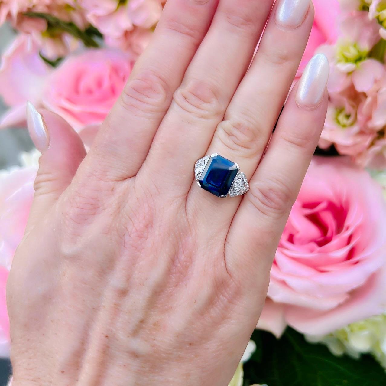 Art Deco 8.66ct Sapphire & Diamond Ring For Sale 1
