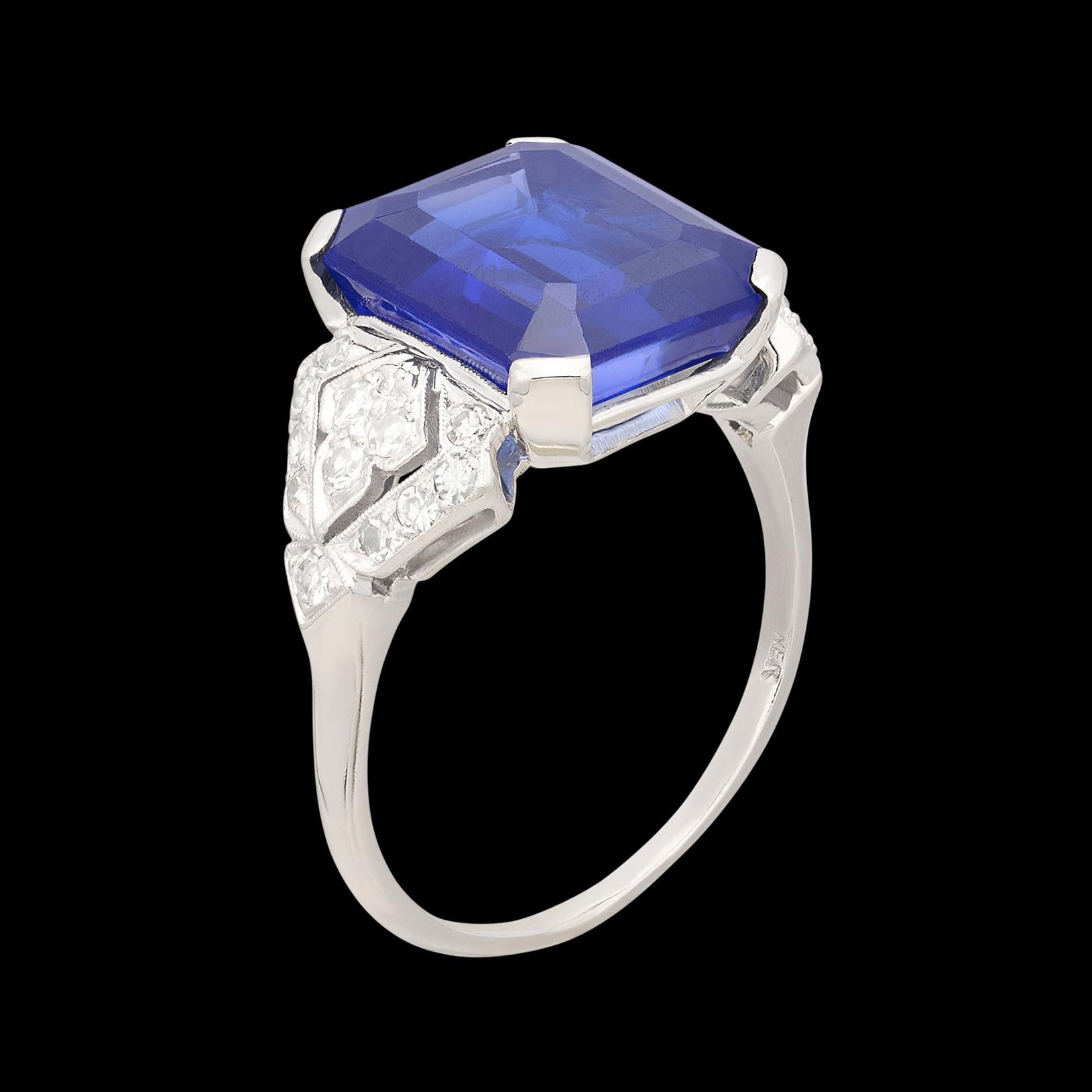 Art Deco 8.66ct Sapphire & Diamond Ring For Sale 2