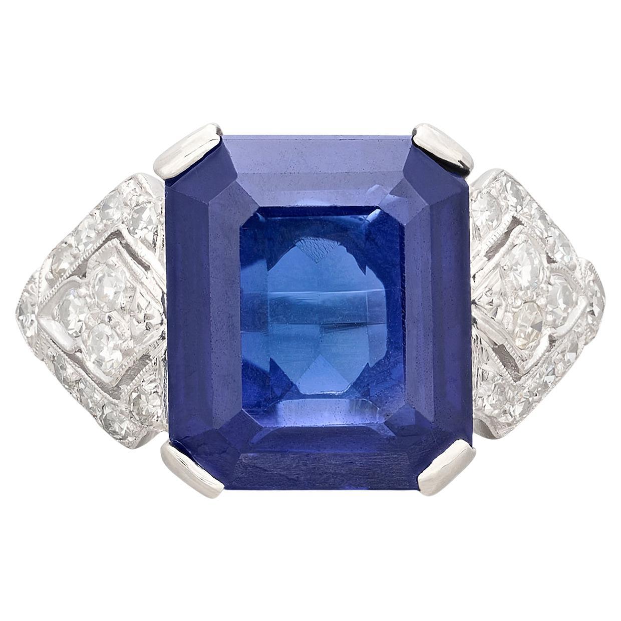 Art Deco 8.66ct Sapphire & Diamond Ring For Sale