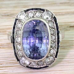 Art Deco 8.68 Carat Natural Ceylon Sapphire and Diamond Cluster Ring