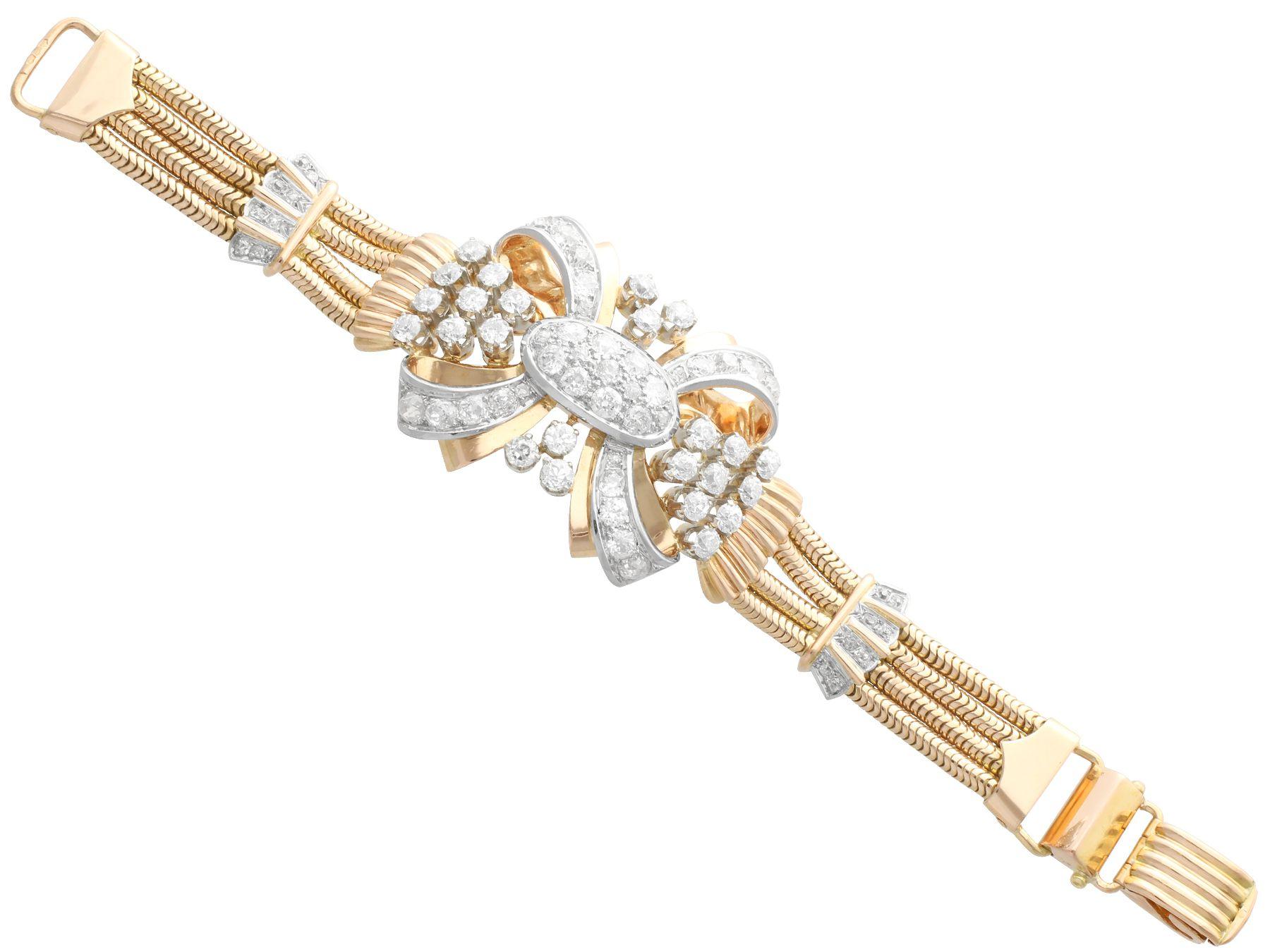 Old European Cut Vintage Art Deco 8.77 Carat Diamond and Yellow Gold Bracelet For Sale