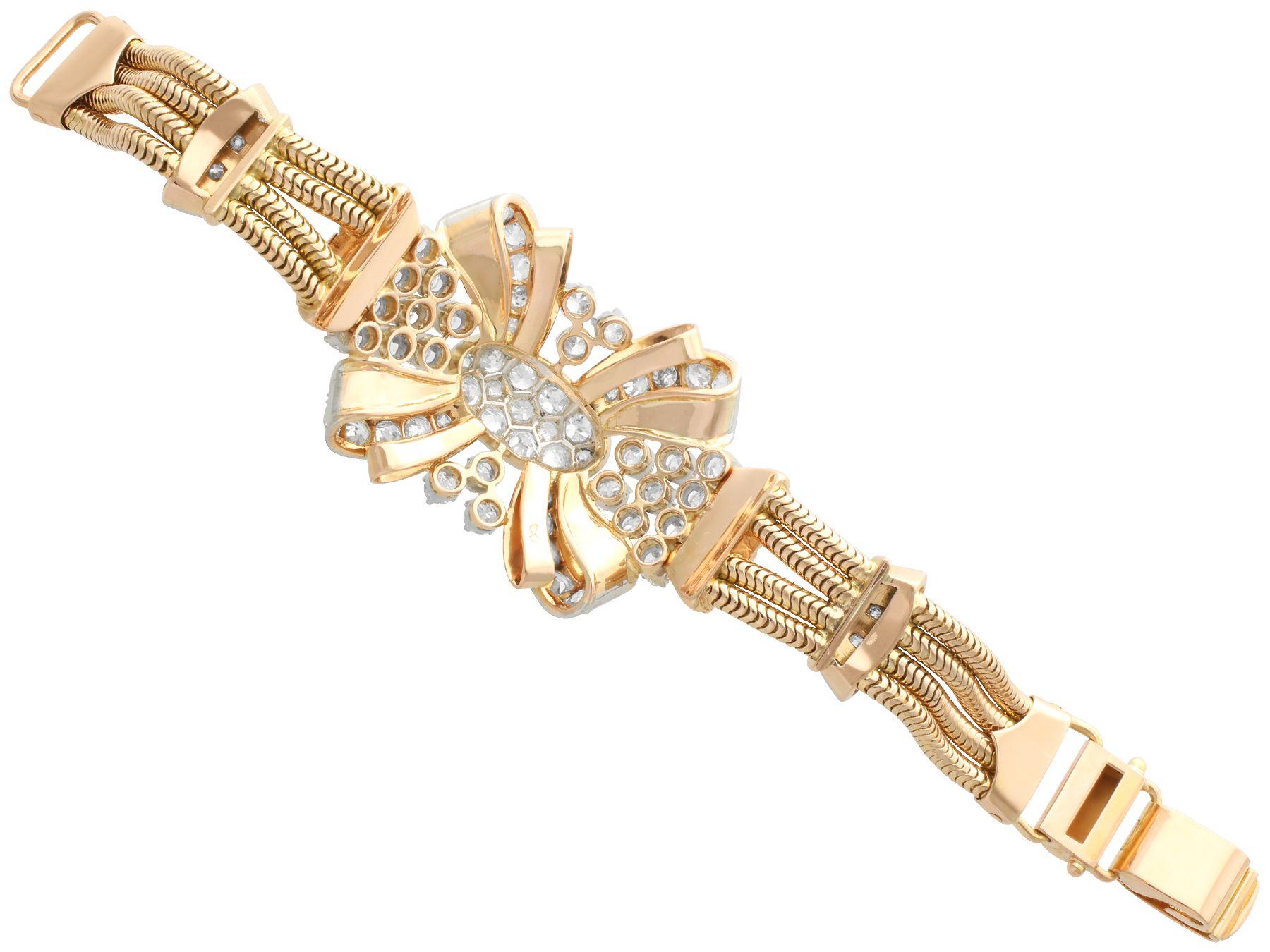 Bracelet Art déco vintage en or jaune et diamants de 8,77 carats en vente 1